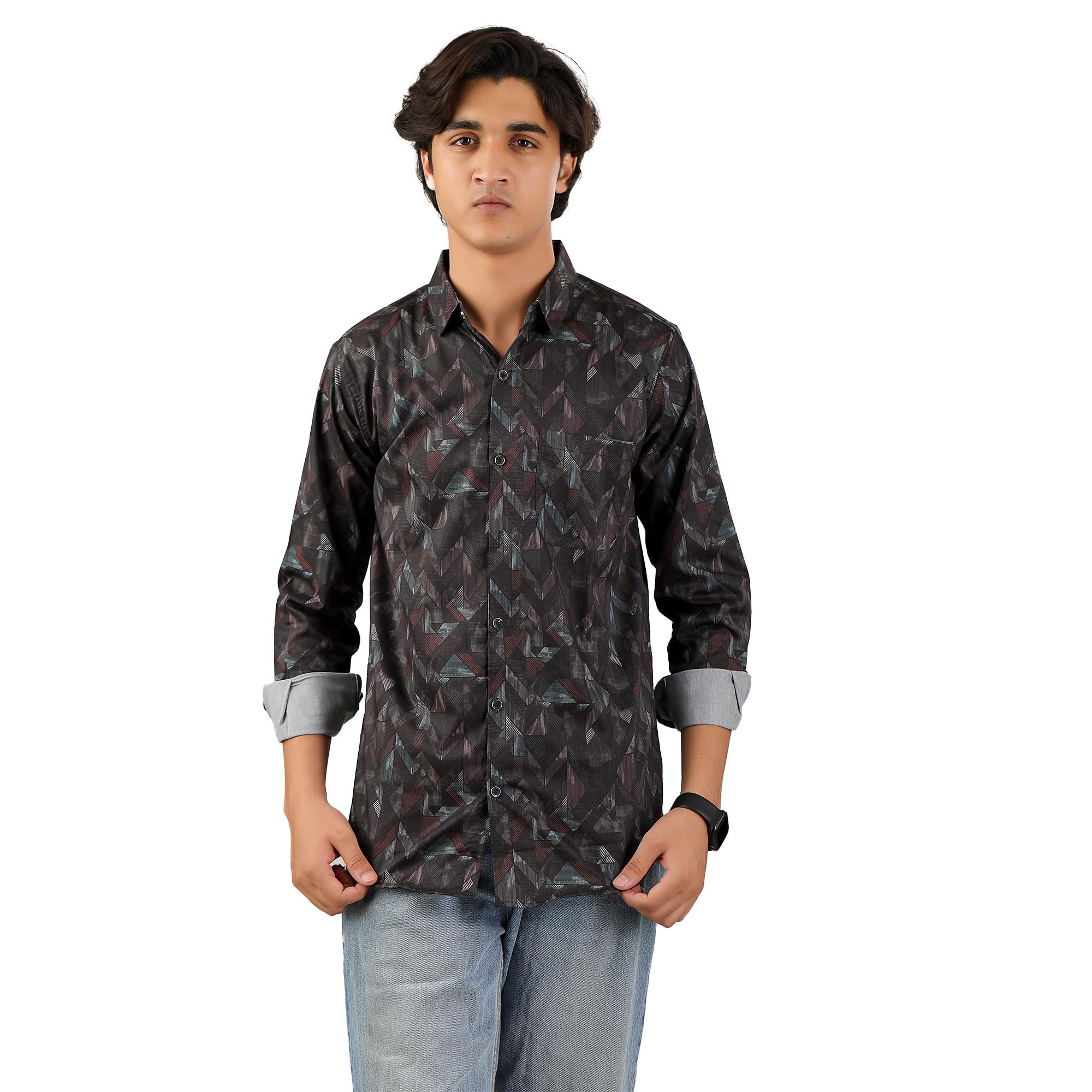 CLOTHG Mens Shirt Marble Printed Corded Collar Shirt Cotton Blend Full Sleeve Casual Shirt Summer-Regular Fit Occasions/Wedding/Party