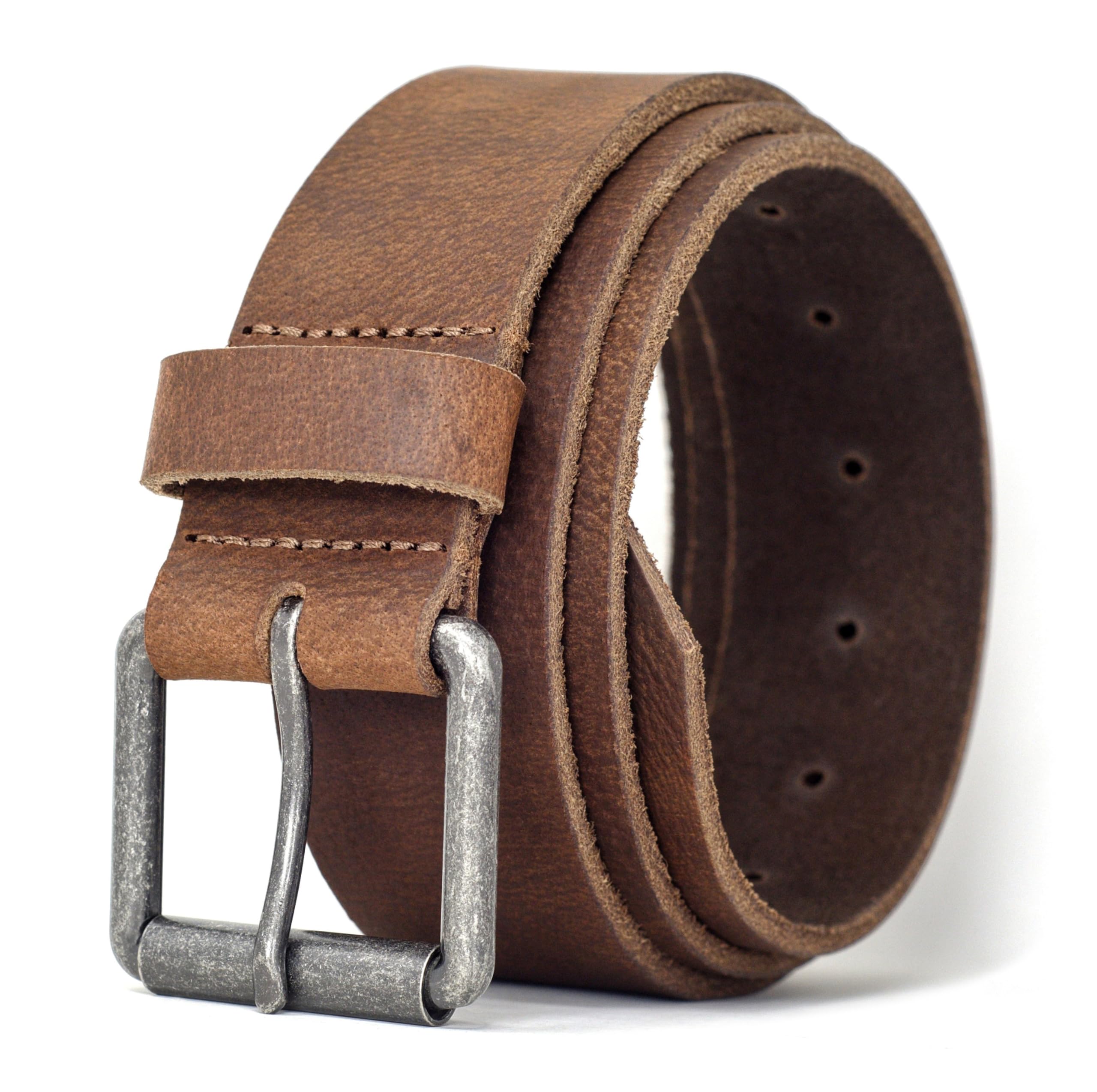 Ashford Ridge Men's Soft Vintage Brown Leather Full Grain Real Leather Belt For – Handmade In England – Nickel Free Roller Buckle – Genuine Cowhide - Soft Vintage Brown 5XL (Nickel Free)