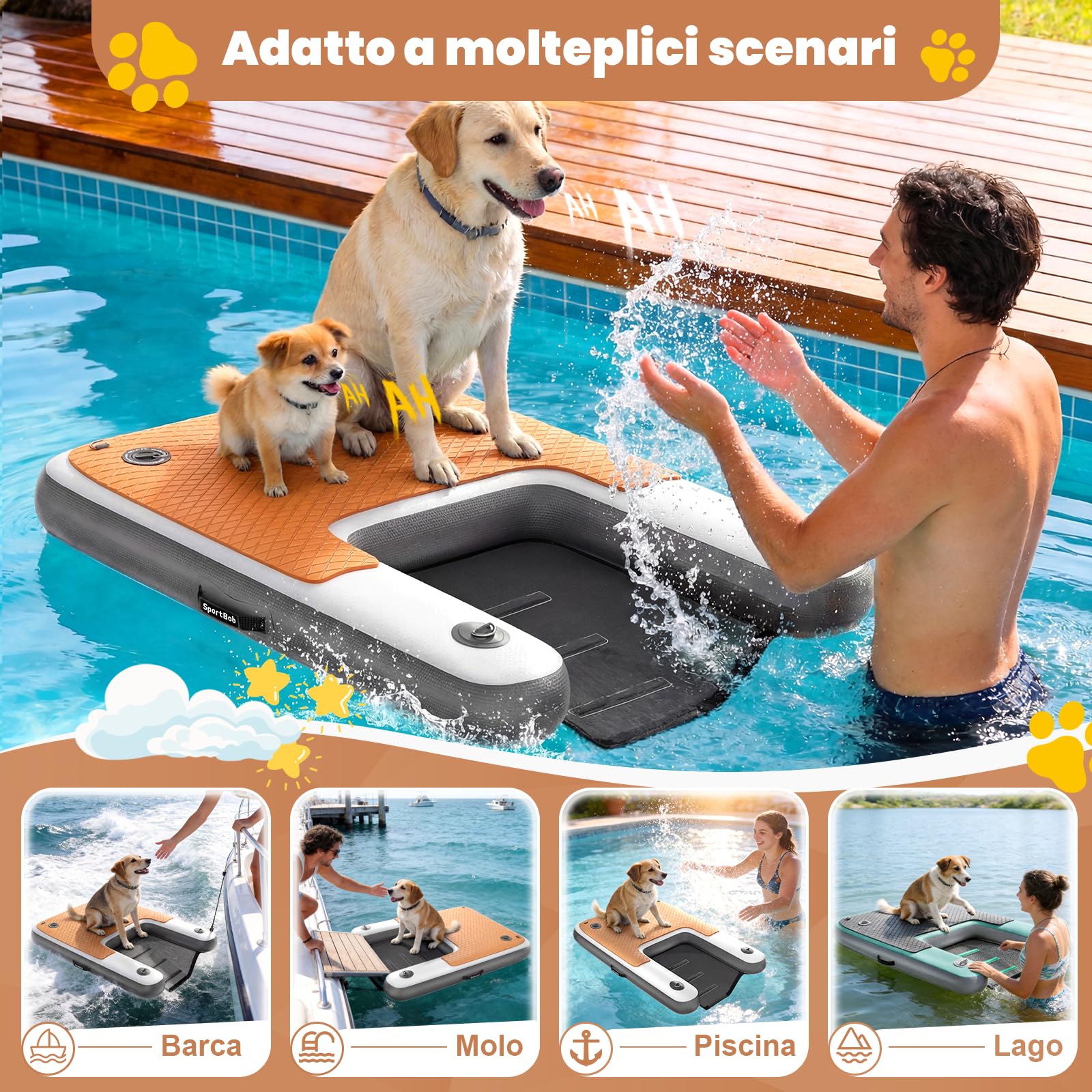 Rampa Gonfiabile per Cani 120 x 100 cm, Resistente agli Strappi e Durevole, Adatta a Cani Fino a 100kg, Ideale per la Piscina, le Barche, i Pontili e i Laghi