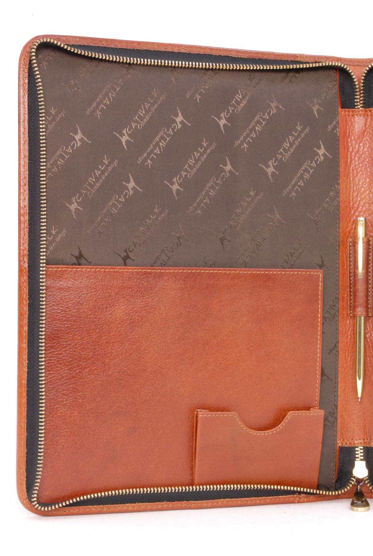 Catwalk Collection Handbags - Damen A4 Leder Notizbuchtasche - Konferenzmappe mit Reißverschluss - Für Tablet und Notizbuch - Chloe - Hellbraun