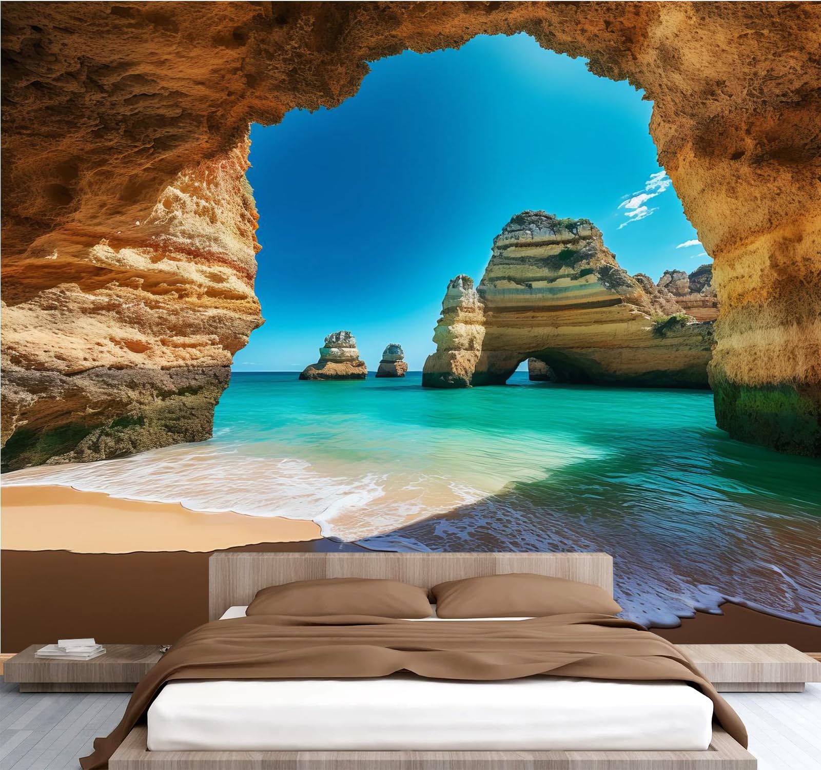 Carta da parati effetto 3D Grotta 350 x 256 cm Murale Non Tessuto Paesaggio Oceanico Fotomurale Stampa HD Moderna Poster Per Soggiorno E Camera Da Letto Design 2M1887
