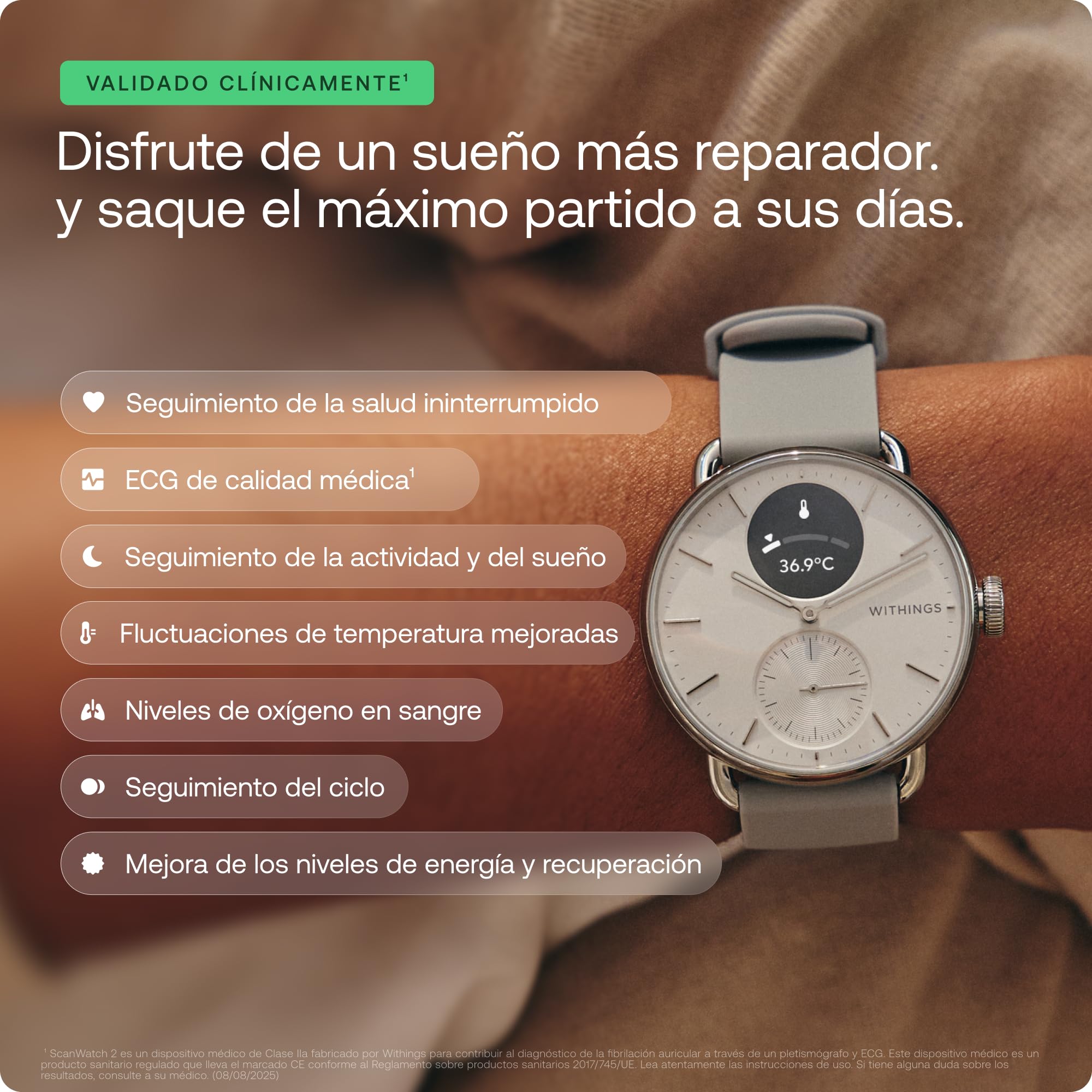 Withings ScanWatch 2, Smartwatch Híbrido, ECG, GPS, 42mm, Negro | ECG con detección de FA, puntuación del sueño, 40+ actividades detectadas, SpO2, seguimiento del ciclo menstrual
