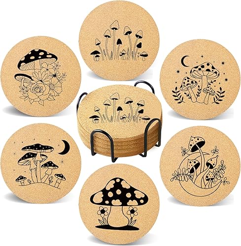 Posavasos para bebidas con soporte, paquete de 6, regalos de inauguración de la casa para parejas nuevas, absorbente, madera de corcho, lindo