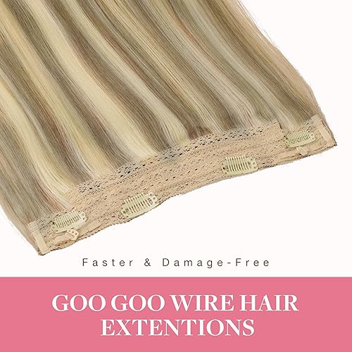 Miniatura 3 de GOO GOO Extensiones de cabello humano real con alambre, 18 pulgadas, 4.41 oz rubio ceniza con reflejos platino, extensiones de cabello con alambre