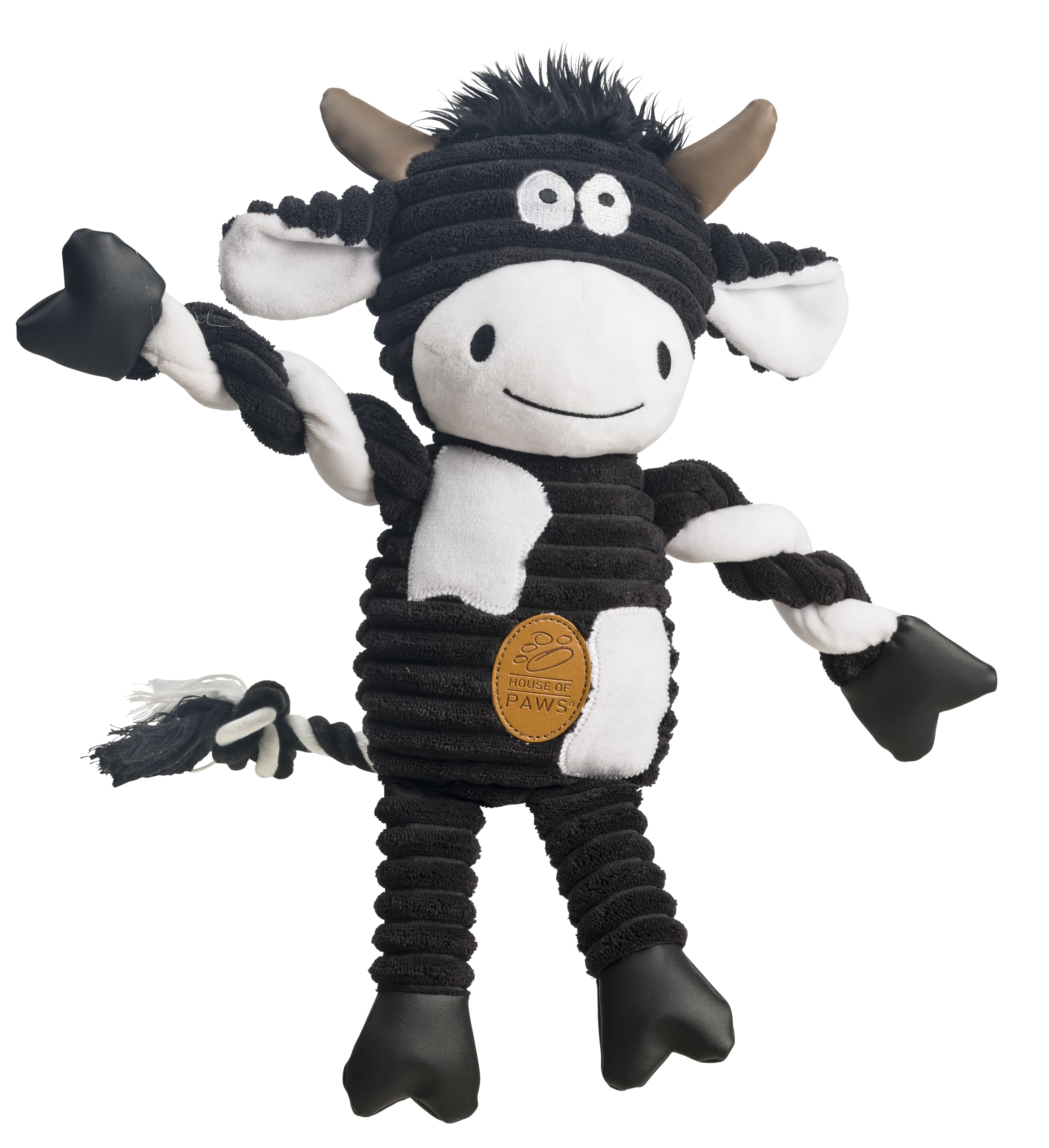 House of Paws Cow Jumbo Cord Dog Toy - Soft Plush with Squeaker