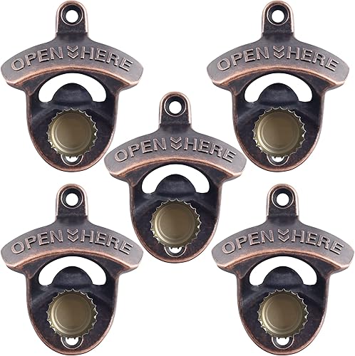 HAIICEN Paquete de 5 abrebotellas de cerveza magnético de acero inoxidable montado en la pared con atrapasuros magnético incorporado rústico para HAIICEN Paquete de 5 abrebotellas de cerveza magnético de acero inoxidable montado en la pared con atrapasuros magnético incorporado rústico para