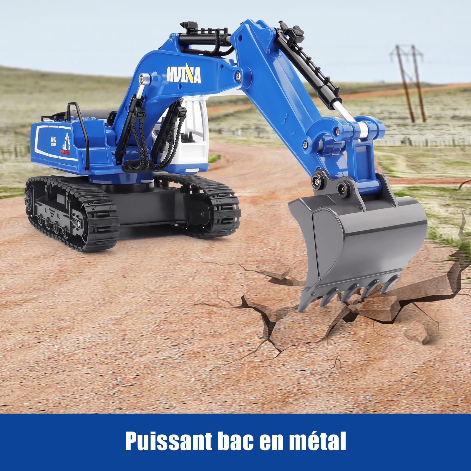 PREBOX Jouets Excavateurs Télécommandés pour Garçons Rc Pelleteuse en Métal pour Les Enfants de 4 à 7, 8, 9 et 10 Ans, Idées de Cadeaux d'anniversaire, Échelle 1/18 2.4 Ghz