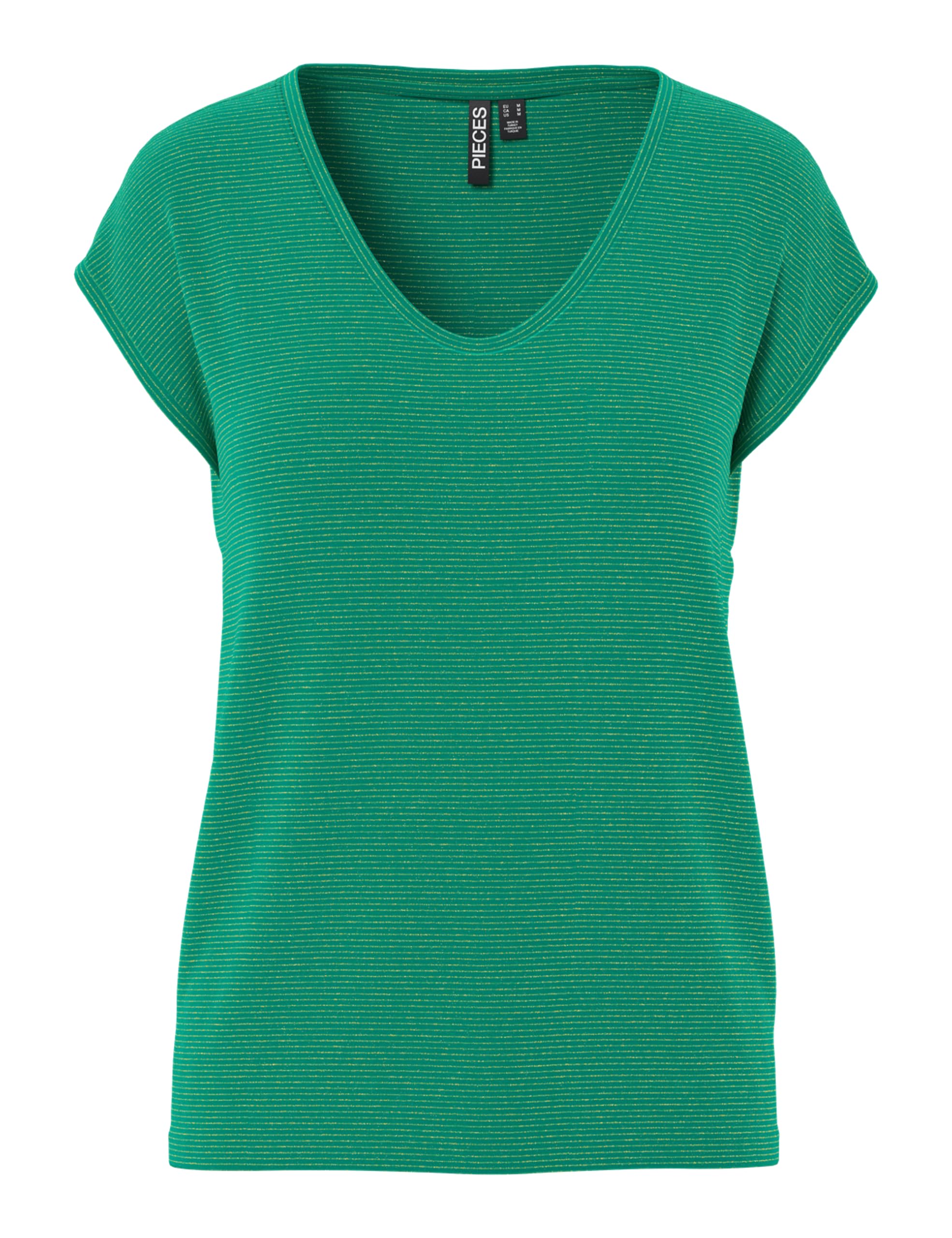 Pieces Women's Green Billo Lurex Short Sleeve V Neck T-Shirt L