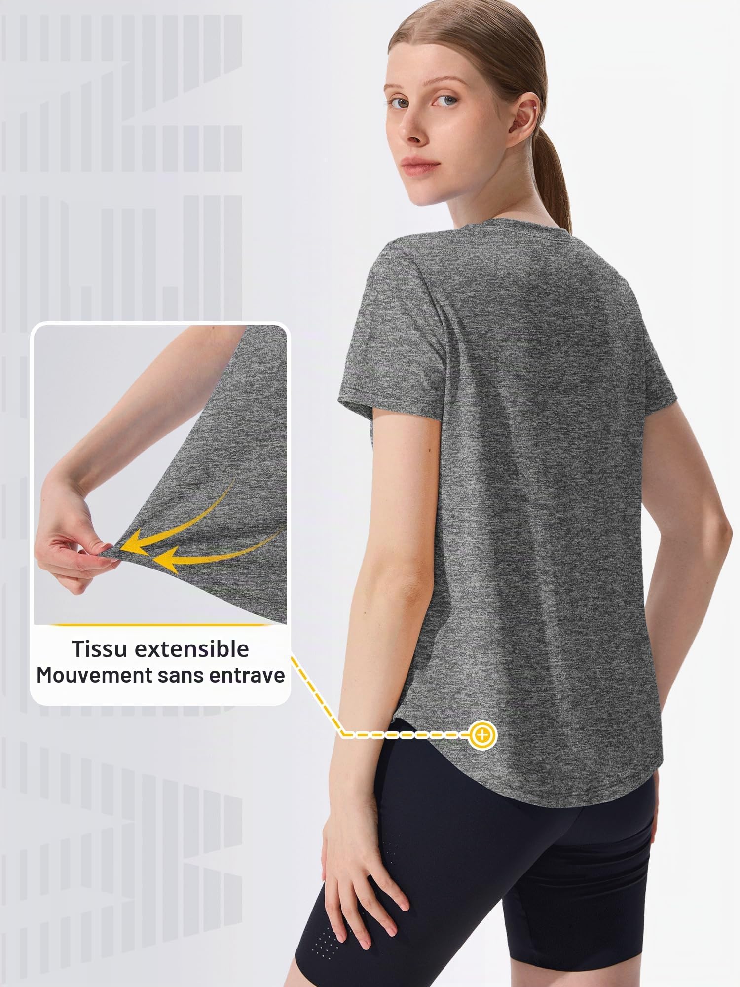 Tee Shirt de Sport Femme 3 ou 5 à Manches Courtes Séchage Rapide pour Fitness Yoga Col V Rapide T-Shirts Tops Pilates