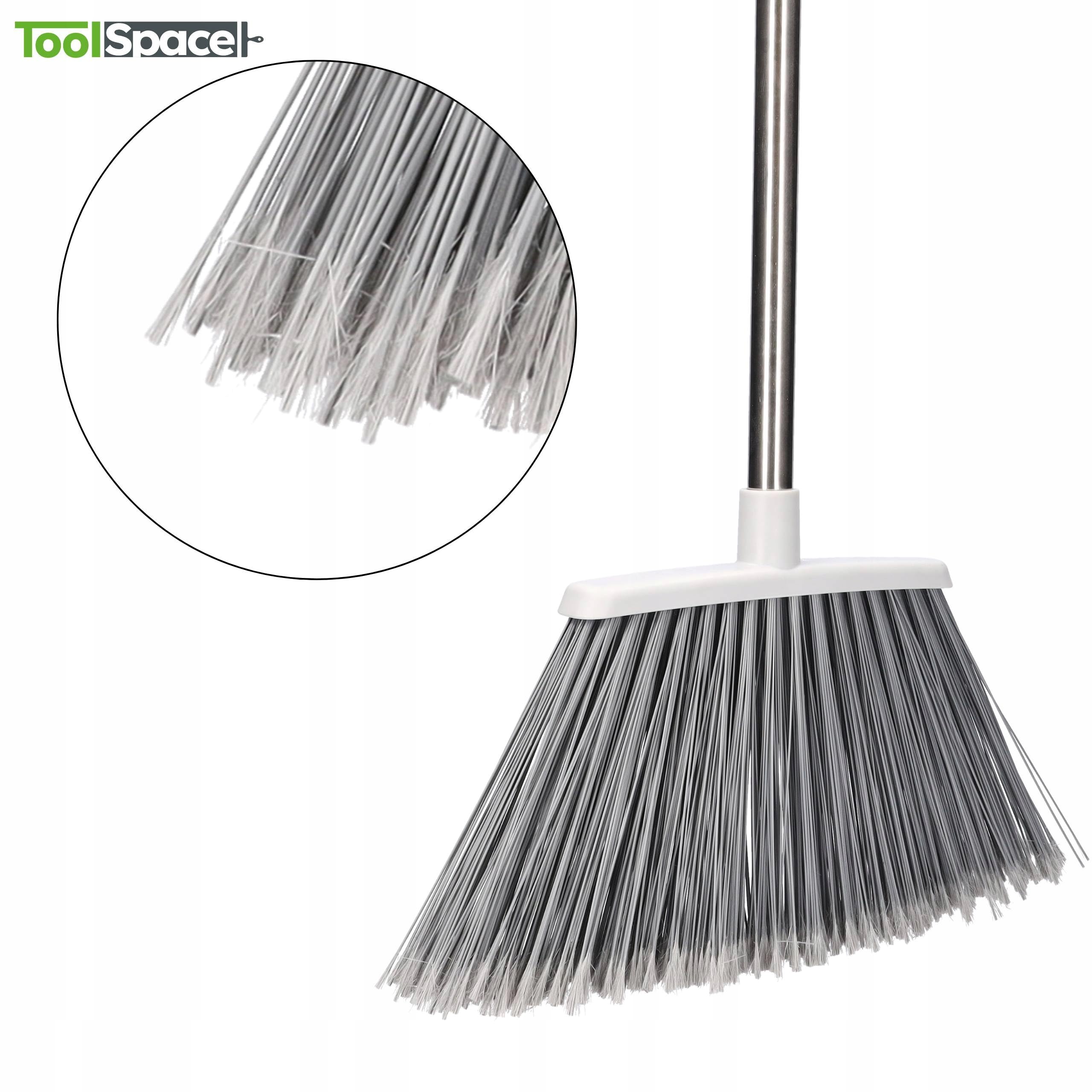 ToolSpace Scopa da Giardino per Esterni 38 cm con Manico Telescopico in Acciaio 133 cm (Altezza 145 cm) Grande Spazzolone Industriale Setole Dure per Pulizia Strada Pavimenti Terrazze Cortili Grigio
