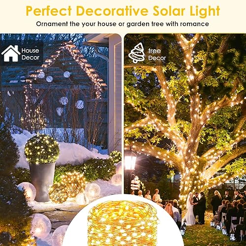 Miniatura 3 de Guirnalda de luces solares para exteriores extralargas paquete de 2 unidades cada uno 200 LED de 72 pies al aire libre cable de cobre impermeable 8