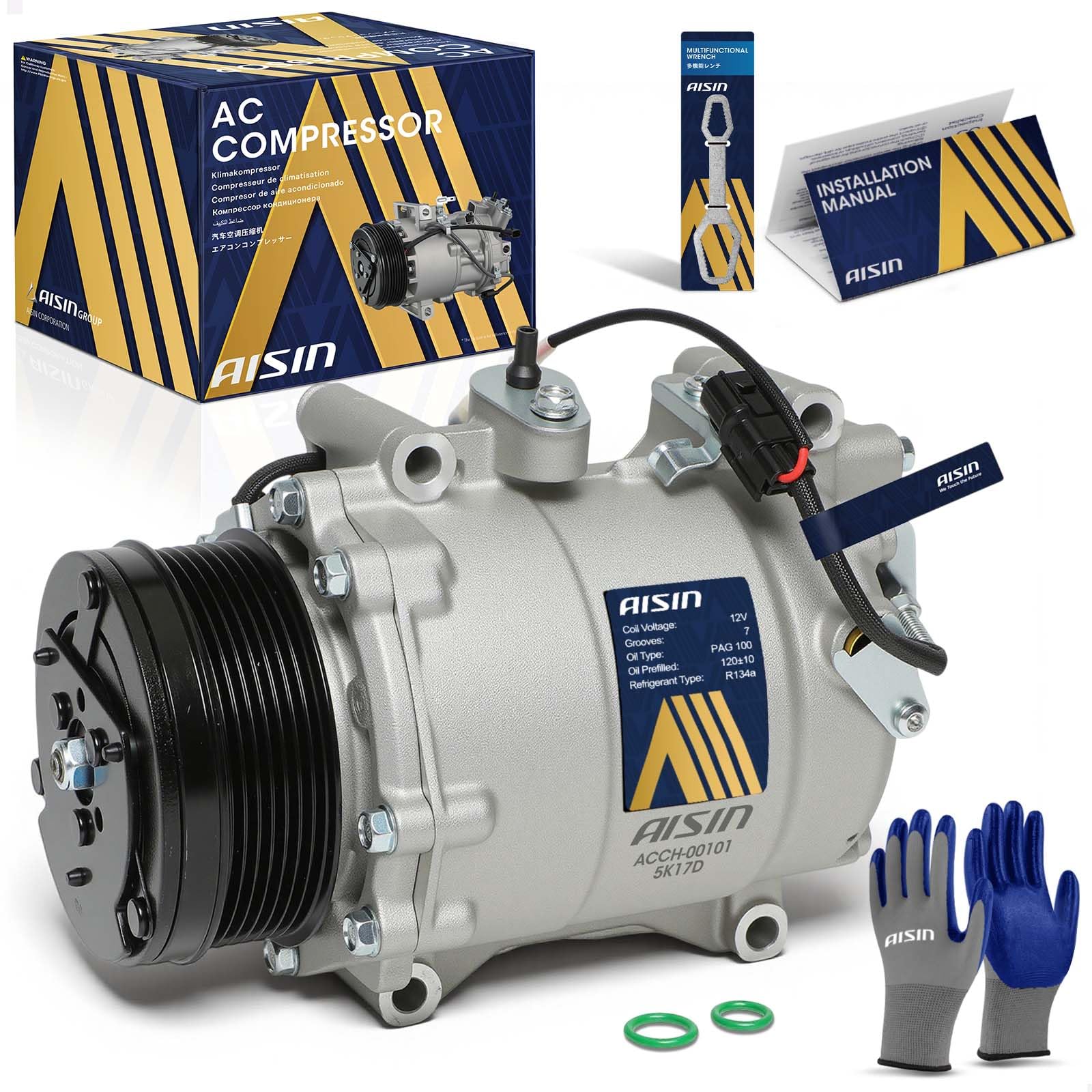 Photo 1 of AISIN AFTERMARKET ACCH-00101 Air Conditioner AC Compressor - Compatible with Honda CRV 2015-2016, Acura ILX 2016-2018 - with 7-Pulley Groove, with Clutch