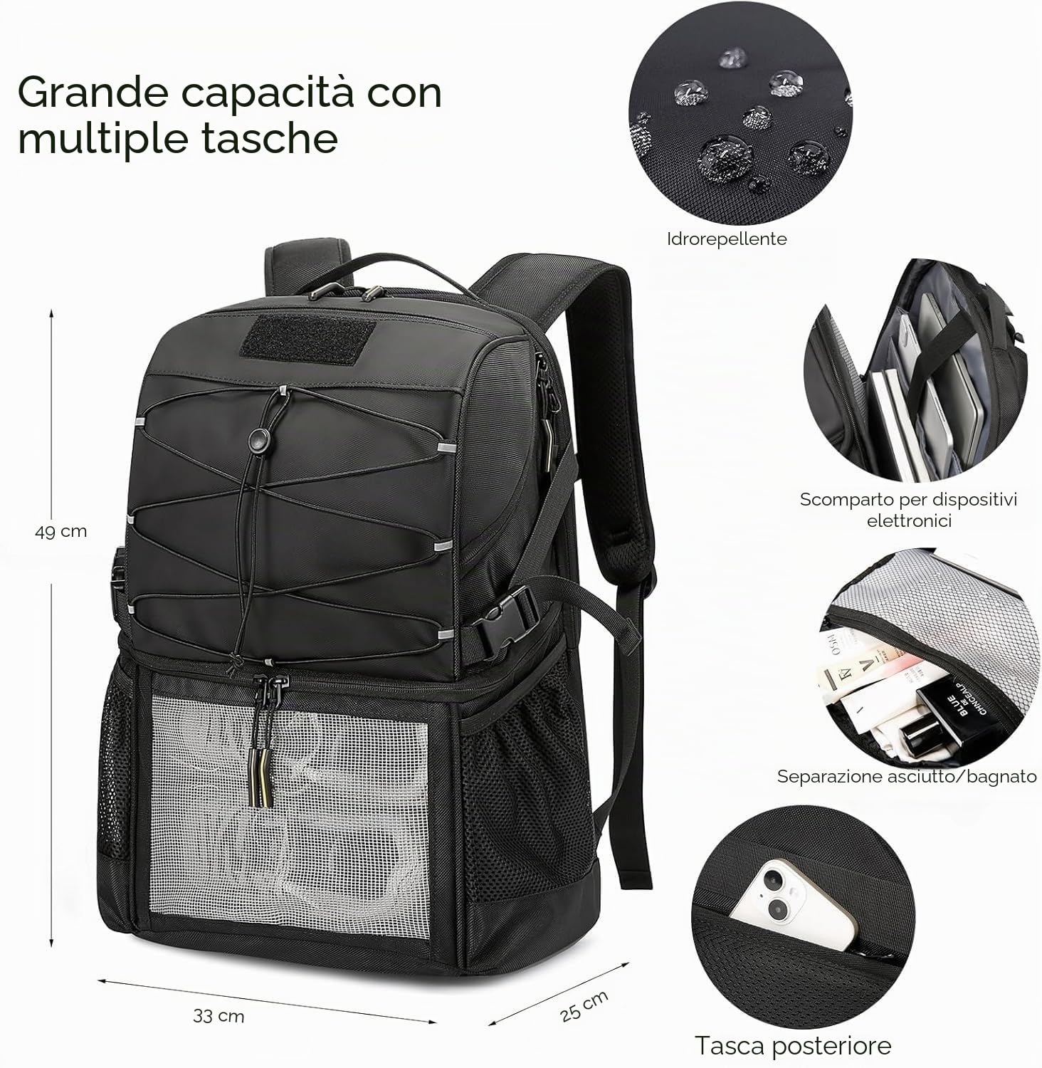 Zaino Multifunzionale 40L Uomo per Trekking, Laptop, Business e Scuola