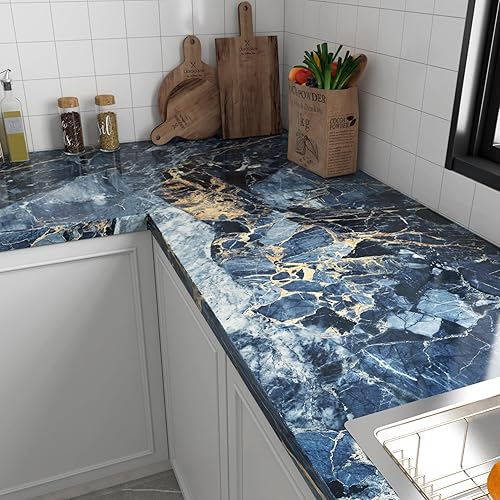 Miniatura 2 de LACHEERY Papel de contacto de mármol negro de 24 x 160 pulgadas, 24 pulgadas de ancho, papel de contacto para encimeras, papel tapiz de mármol negro