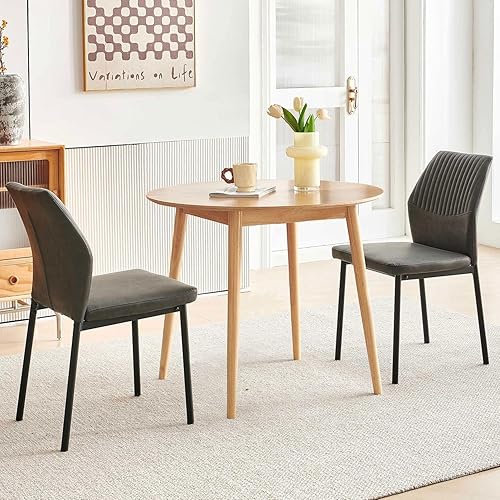 Miniatura 27 de Juego de mesa de comedor para 4, mesa de comedor rectangular irregular de madera moderna, sillas de comedor de cuero, 4 mesas y sillas, juego de 4