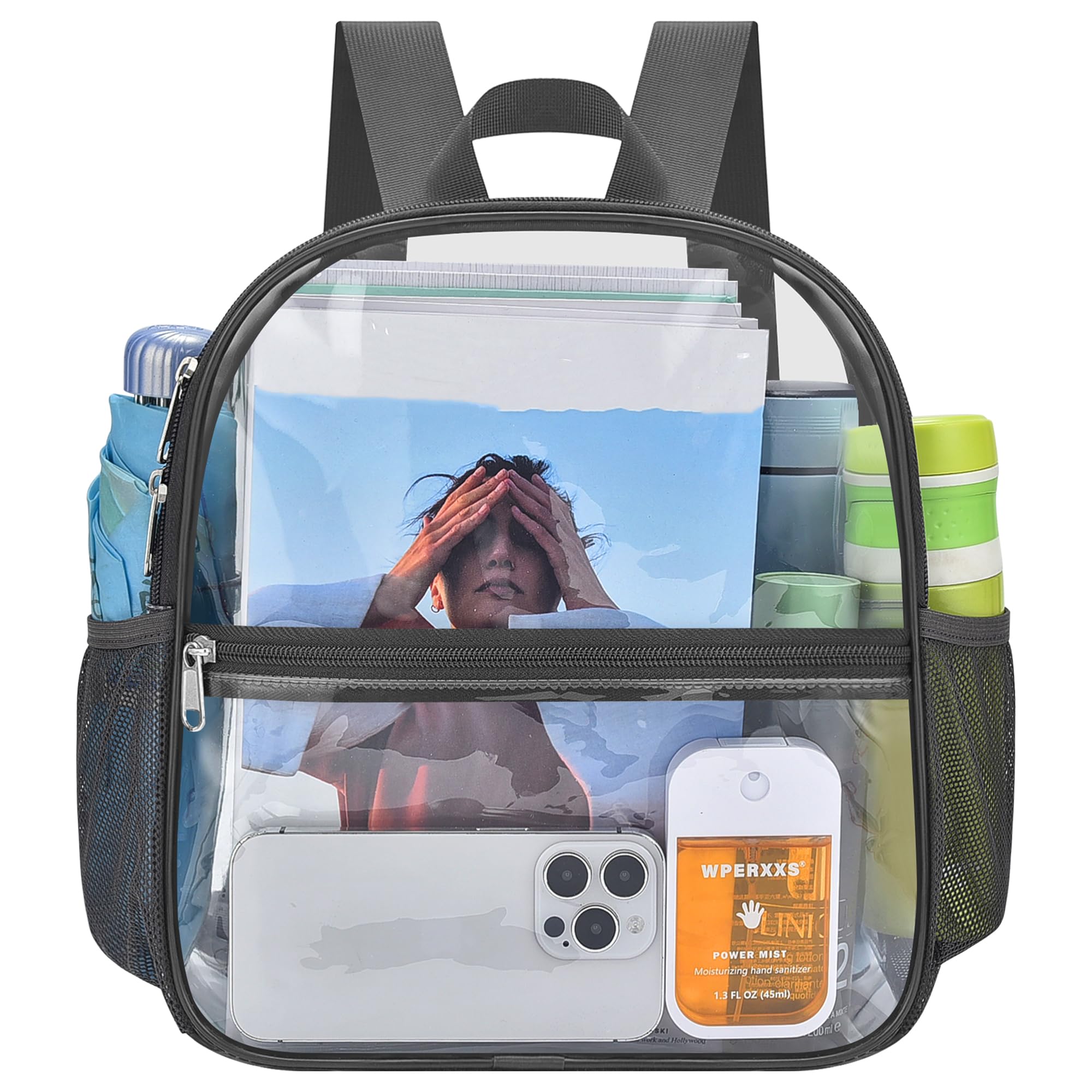 Oraben Clear Backpack for Stadium Events Sports Fan Backpack Stadium Bag | 12x6x11 in,Heavy Duty PVC Mini Small Clear Bag for Concerts, Sports,Work,Side Water Bottle Pocket