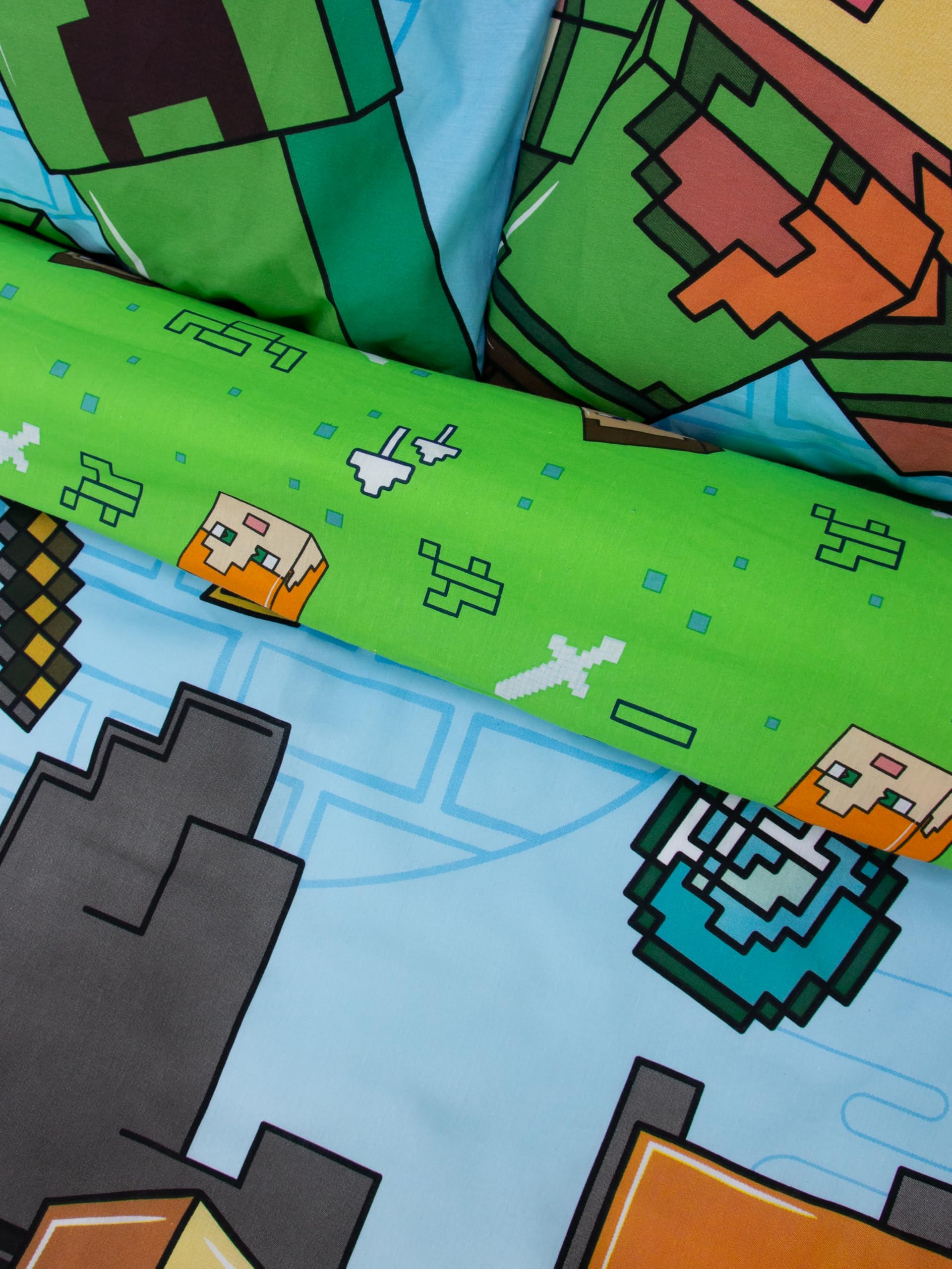 Set copripiumino matrimoniale ufficiale del film Minecraft di Character World | Biancheria da letto reversibile a 2 lati con design Levels e federe abbinate | Set letto matrimoniale