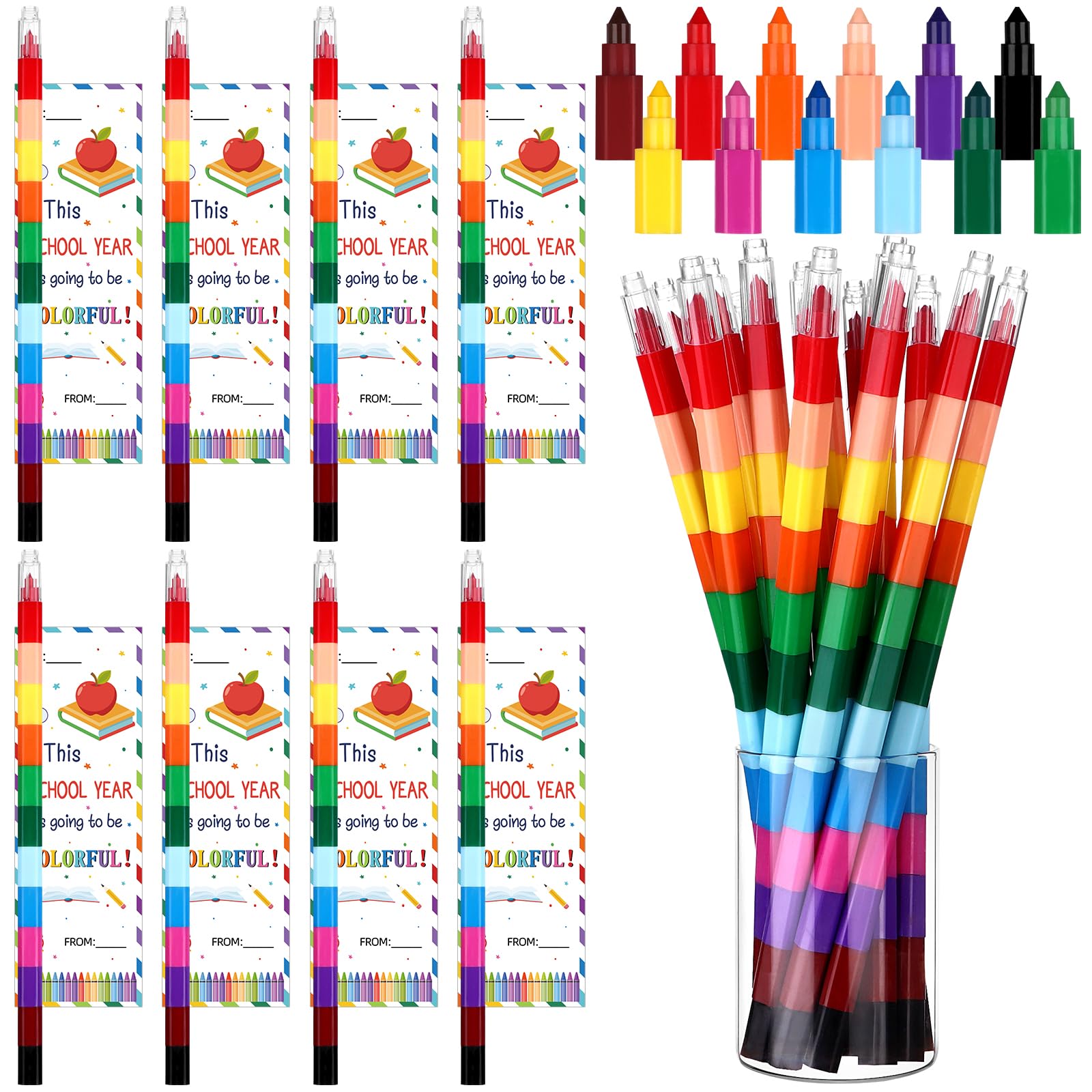YXSJAS 36 Sets Rainbow Swap Point Crayons for Kids&Adults,12 Assorted Colour Twistable Crayon,Non Toxic Durable&Child-Friendly Rainbow Pencil Back to School Stacking Crayons for Party Favour&Filler