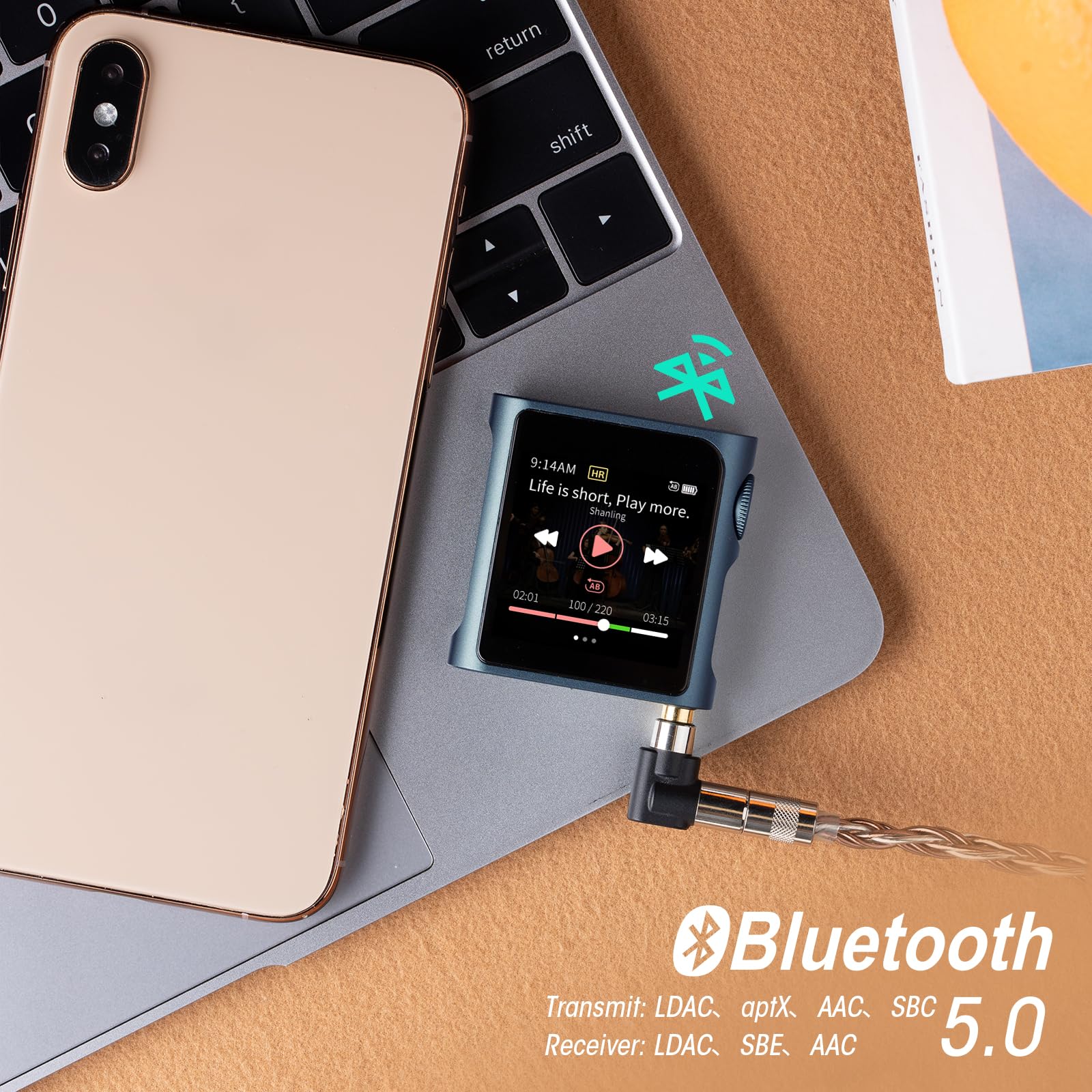 SHANLING M0 Pro MP3-Player mit Bluetooth, Hi-Res tragbarer Musik-Player, digitaler Audio-Player, 1,54 Zoll HD-Touchscreen, bis zu 10 Stunden Akku, Bluetooth und USB-Typ-C-Dongle, 3,5-mm-Klinken, Mokka