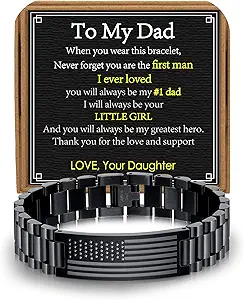 Gifts for Dad Stepdad New Dad Husband, Stainless Steel American Flag Watch Bracelet Birthday Fathers Day Christmas Jewelry Gifts for Men