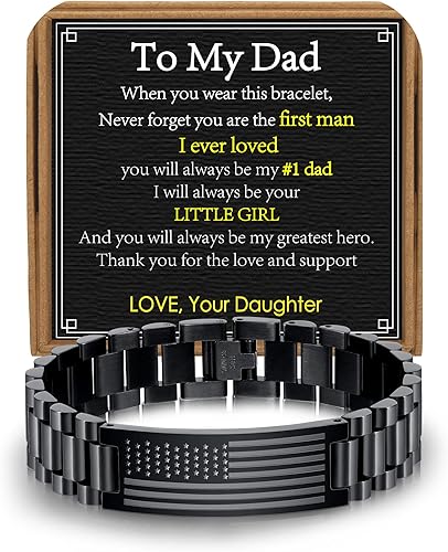 Gifts for Dad Stepdad New Dad Husband, Stainless Steel American Flag Watch Bracelet Birthday Fathers Day Christmas Jewelry Gifts for Men