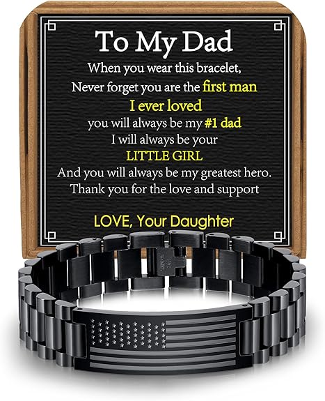 Gifts for Dad Stepdad New Dad Husband, Stainless Steel American Flag Watch Bracelet Birthday Fathers Day Christmas Jewelry Gifts for Men