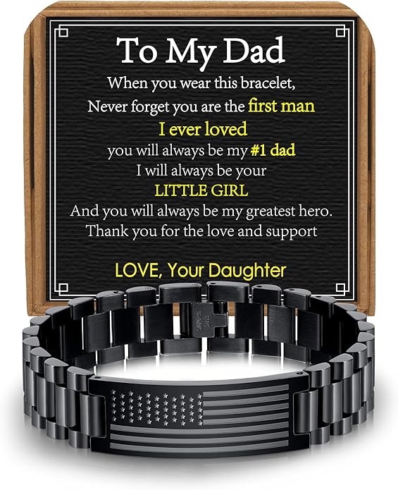 Gifts for Dad Stepdad New Dad Husband, Stainless Steel American Flag Watch Bracelet Birthday Fathers Day Christmas Jewelry Gifts for Men