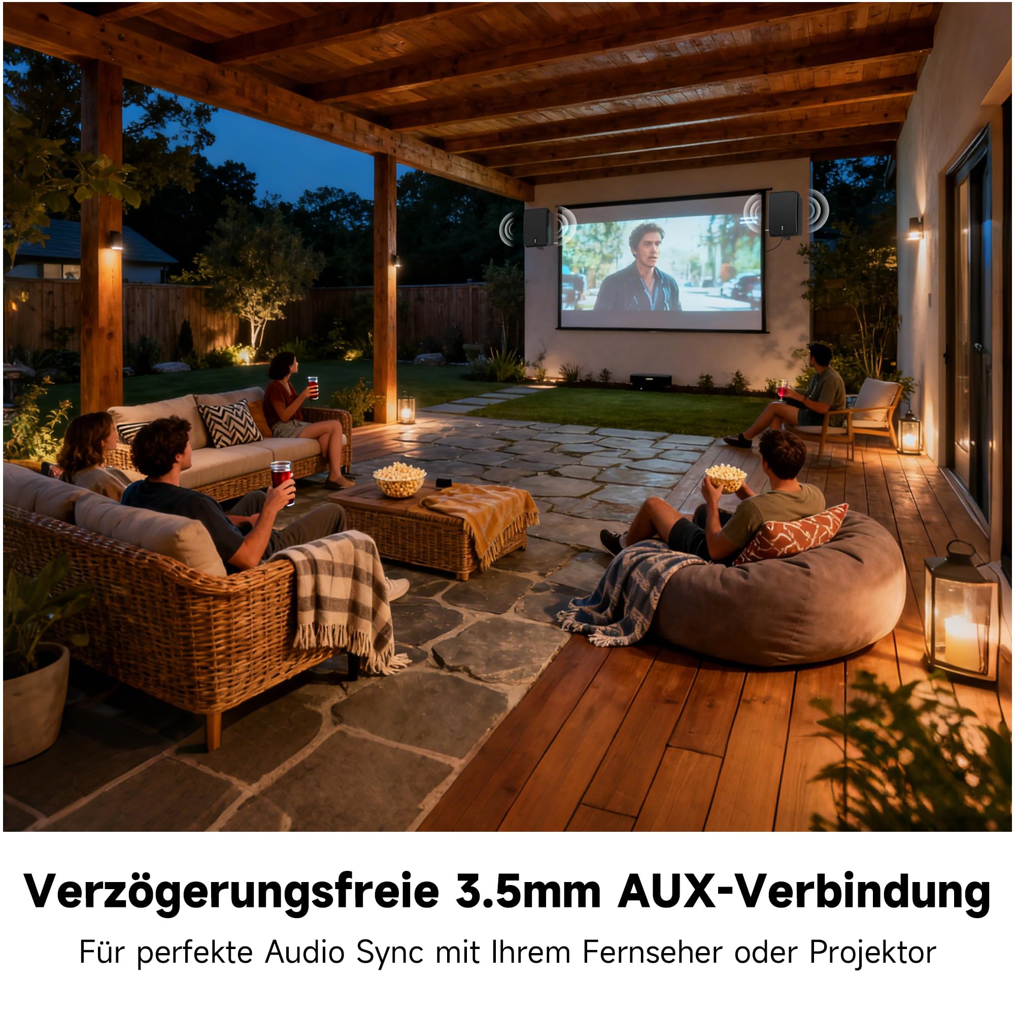 Outdoor Bluetooth-Lautsprecher, Aktiv + Passiv Wandmontage-System, Integrierter Verstärker, AUX-Eingang für Terrasse, Veranda, Pool, Garage, 2er-Pack (MZ-660)