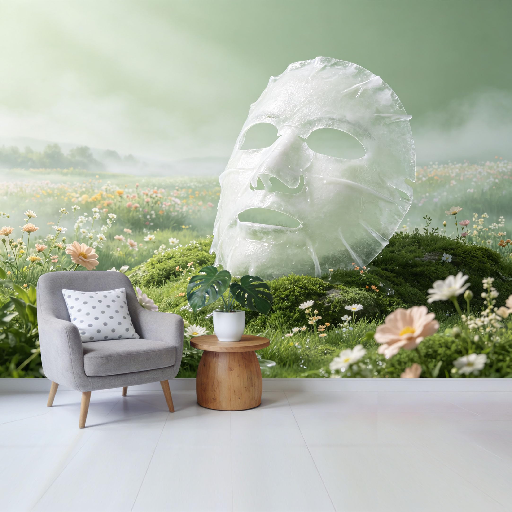 Qzlithotic Yq2605251035 Custom Size Wall Mural Frozen Ice Mask Botanical Meadow Landscape 3D Trompe L'oeil Selfadhesive Wall Fabric Removable Wallpaper For Home Office Decor