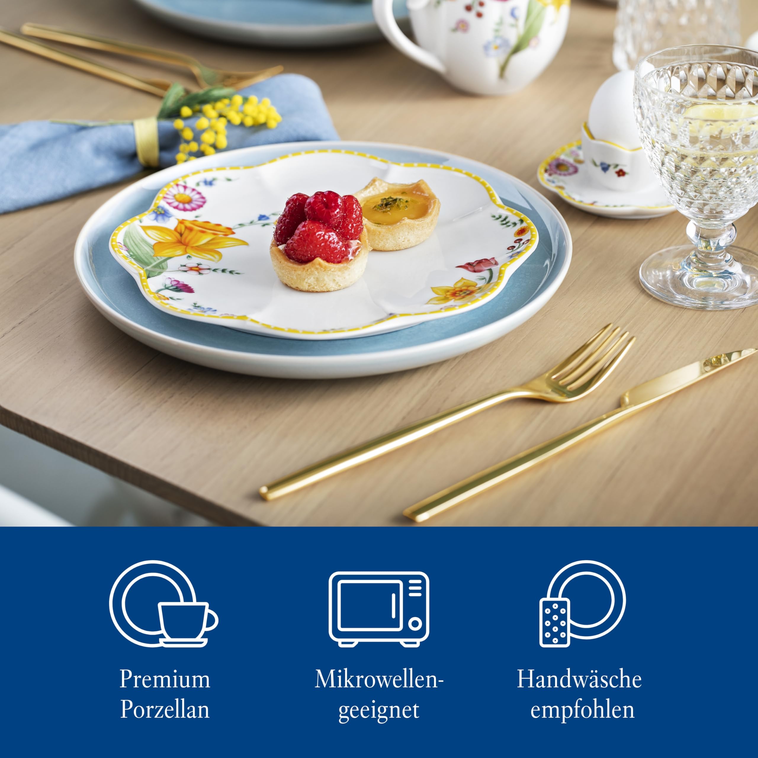 Villeroy & Boch Spring Awakening Plato para Desayuno o postres, Porcelana, Multicolor, Plato de Desayuno,Blanco/Colorido, 22 cm