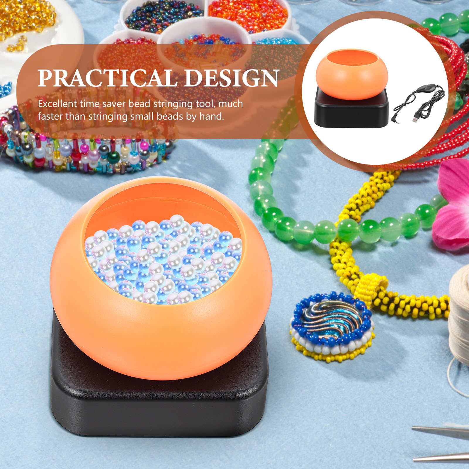 Luxshiny Elektrische Perlenmaschine Stufenlos Regulierbare Drehgeschwindigkeit mit USB Kabel und Abs Material zum Basteln von Perlenarmbändern und Schmuck