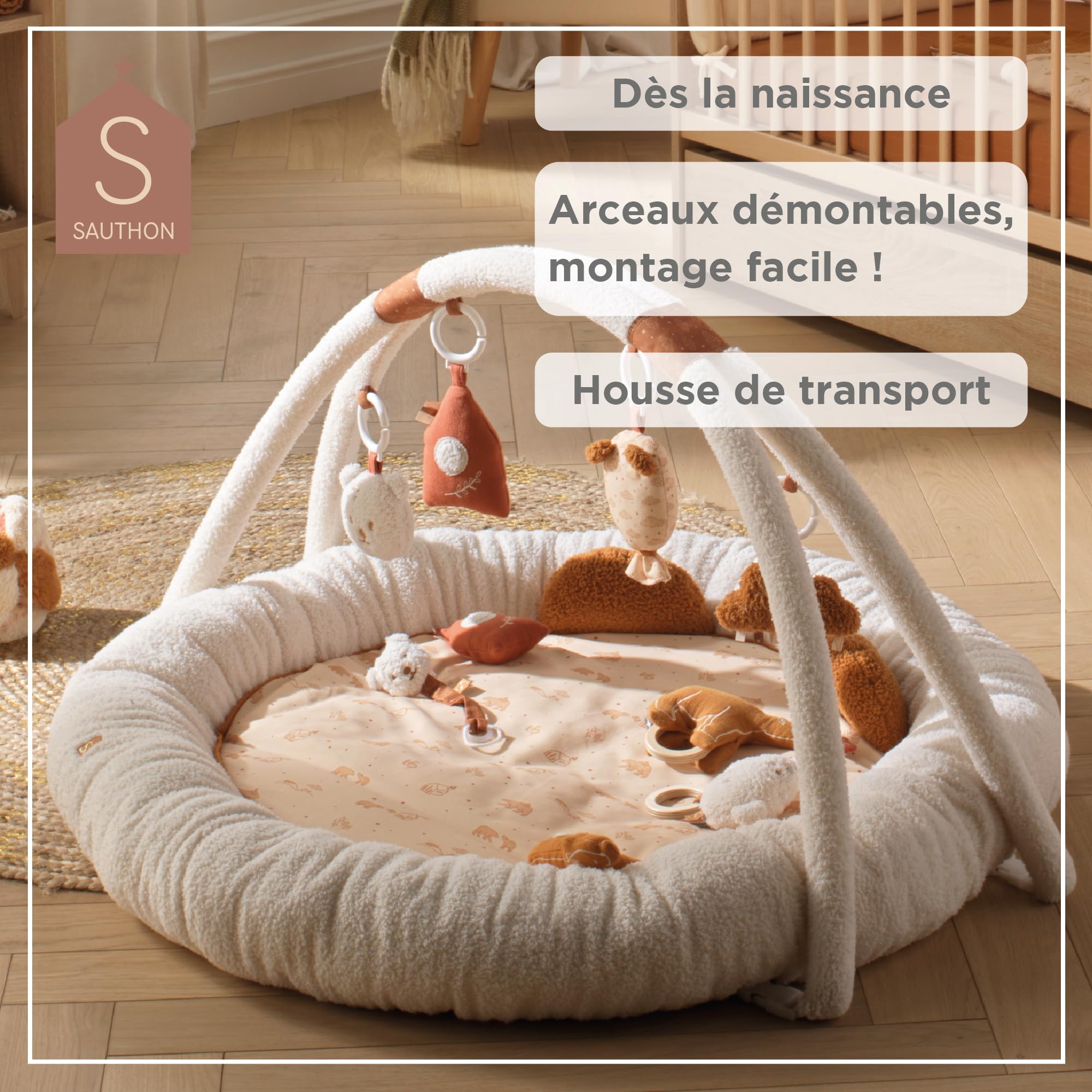 Tapis d'éveil ours en bouclette beige