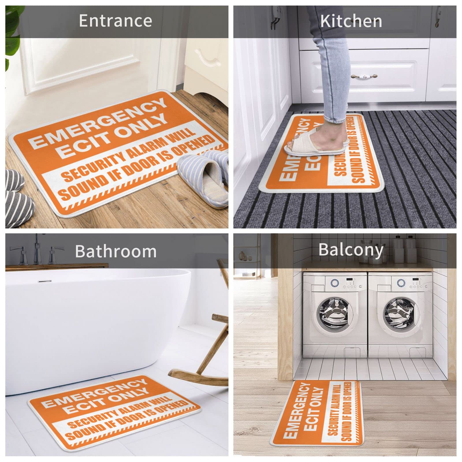Alfombra pequeña para exteriores de emergencia, solo señal de salida de emergencia, alarma de seguridad sonará si se abre la puerta, alfombras para otoño y exteriores (tamaño: 65 x 90 cm)