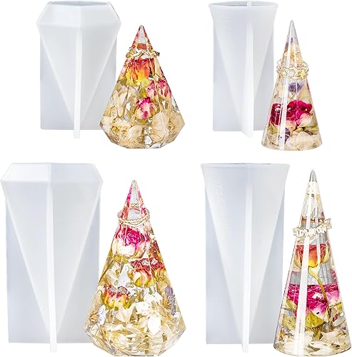 LET'S RESIN Moldes de silicona de cono, 4 piezas de soporte para resina epoxi, moldes de pirámide para soporte de anillo de bricolaje, exhibición de