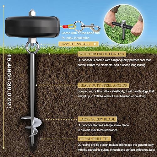 Miniatura 3 de Cable retráctil de 30 pies y estaca para perros, correa de perro sin enredos para entre 10 y 90 libras, carrete de plomo retráctil giratorio de 360