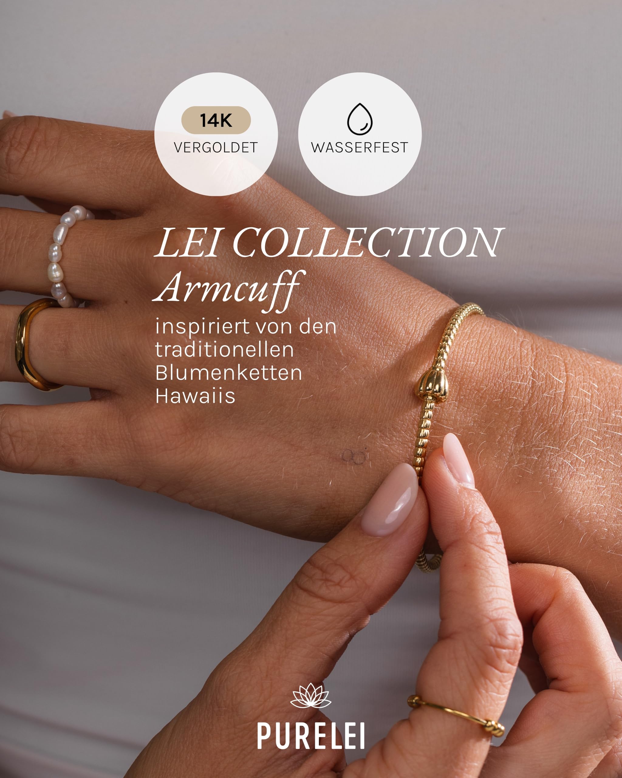 Purelei LEI Charm Armreif – Wasserfestes Damen Armband aus Edelstahl (14K vergoldet) – Armreif für LEI Charms mit Stopper-Charm – Schmuck für deinen individuellen Look