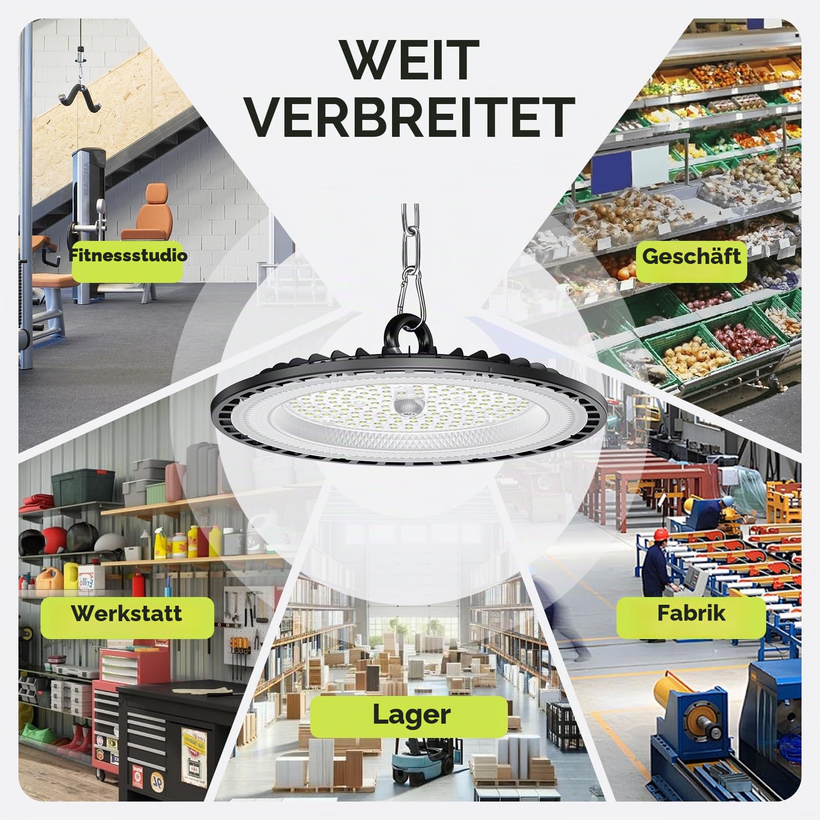 6 Pack 100W UFO LED Werkstatt Deckenleuchte, Werkstattlampe LED 15000LM, 6000K Kaltweiß Garagenlampe Led, IP65 Wasserdichte Lampe Werkstatt für Fabriken, Lagerhaus, Garage, Beleuchtung