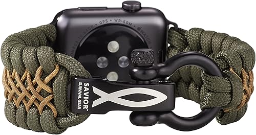 Correa de paracord Savior Survival Gear, compatible con Apple Watch de 49454442414038 mm, correa de iWatch Series Ultra 10 9 8 7 6 5 4 3 2 1 SE,