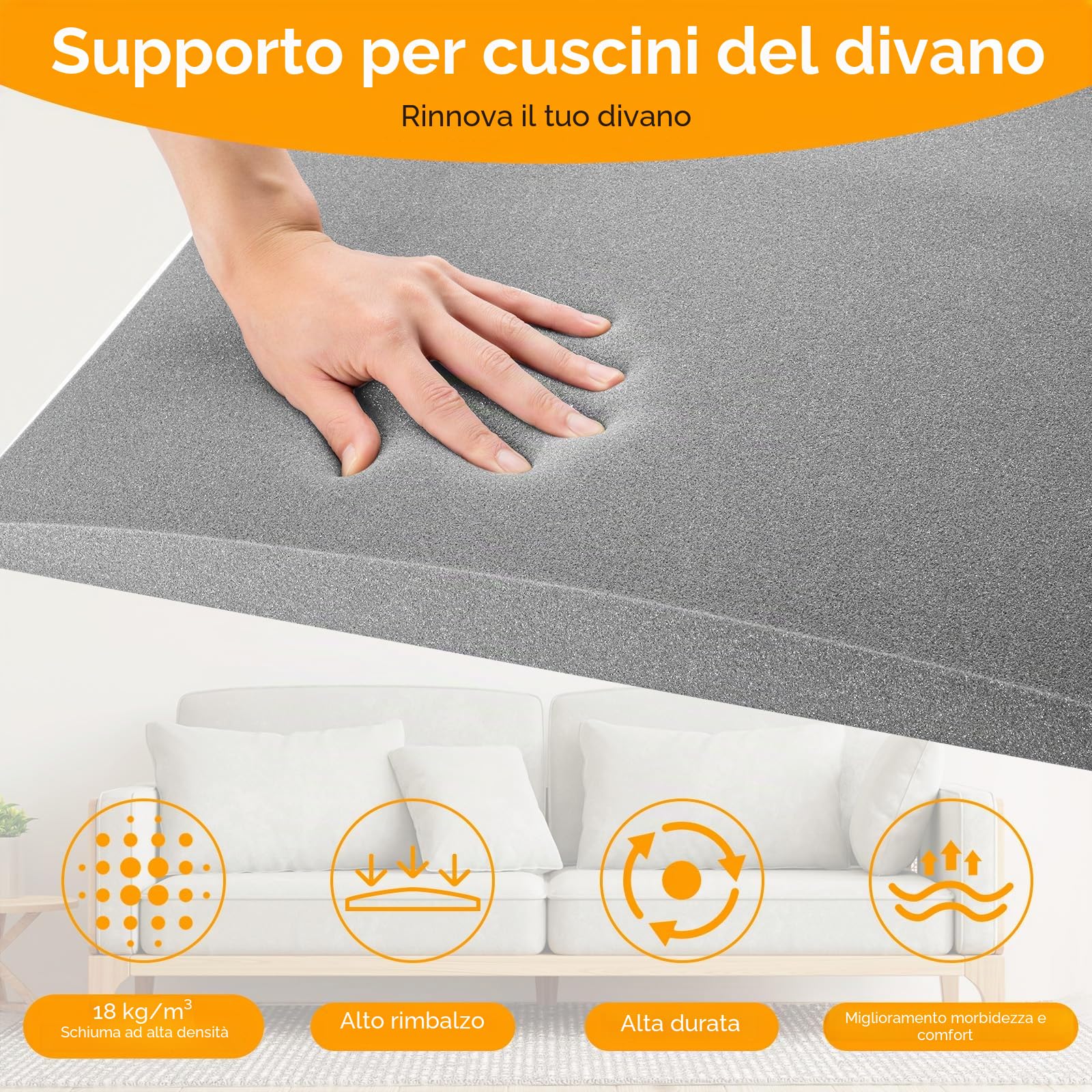 Cuscino di supporto per divano per sedile cedente, pannelli di supporto per divani, schiuma ad alta densità, 60 x 50 cm, riparazione per mobili sotto il cuscino, 2 pezzi