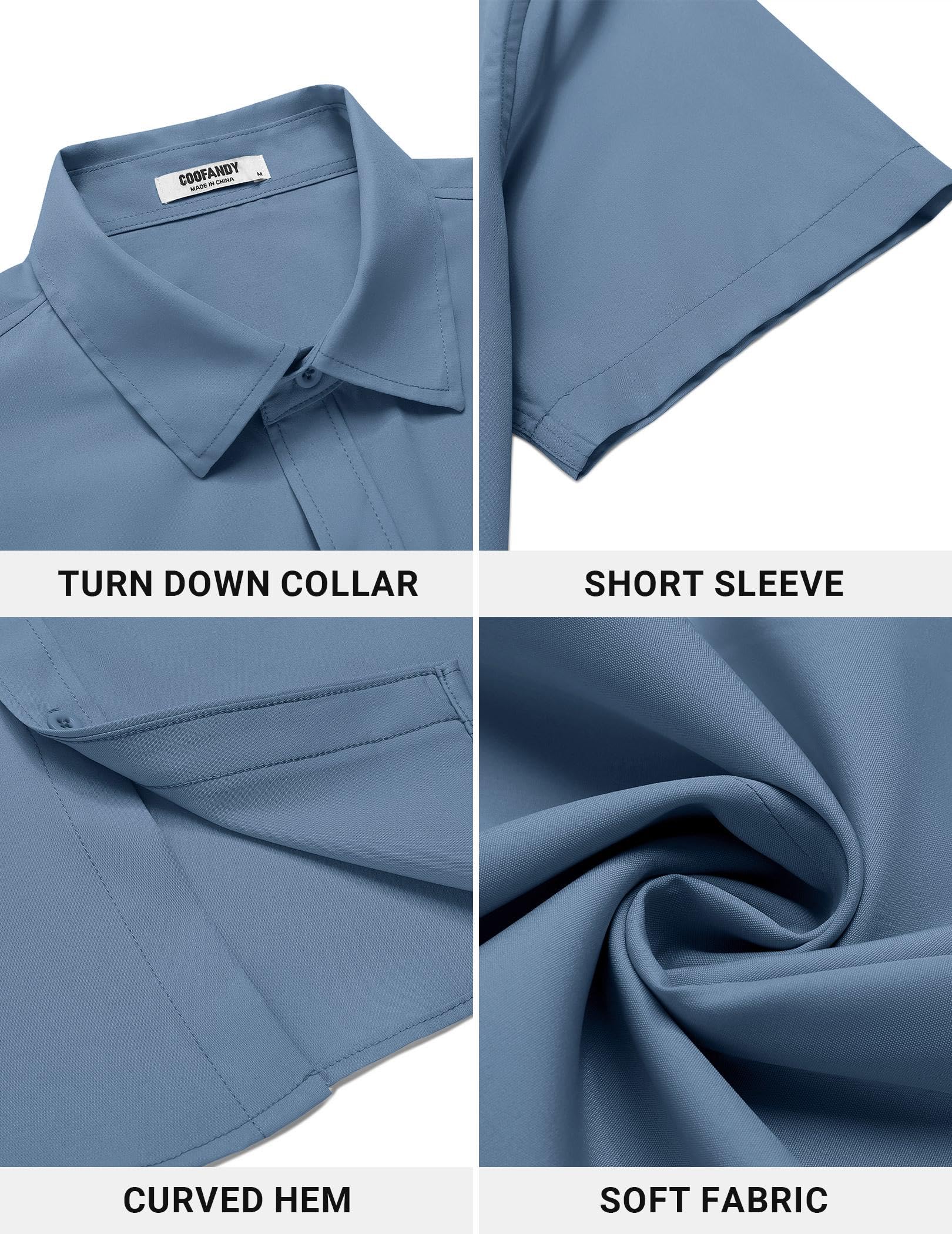 COOFANDY Chemise boutonnée à manches courtes pour homme, chemise décontractée pour la plage, l'été, le mariage