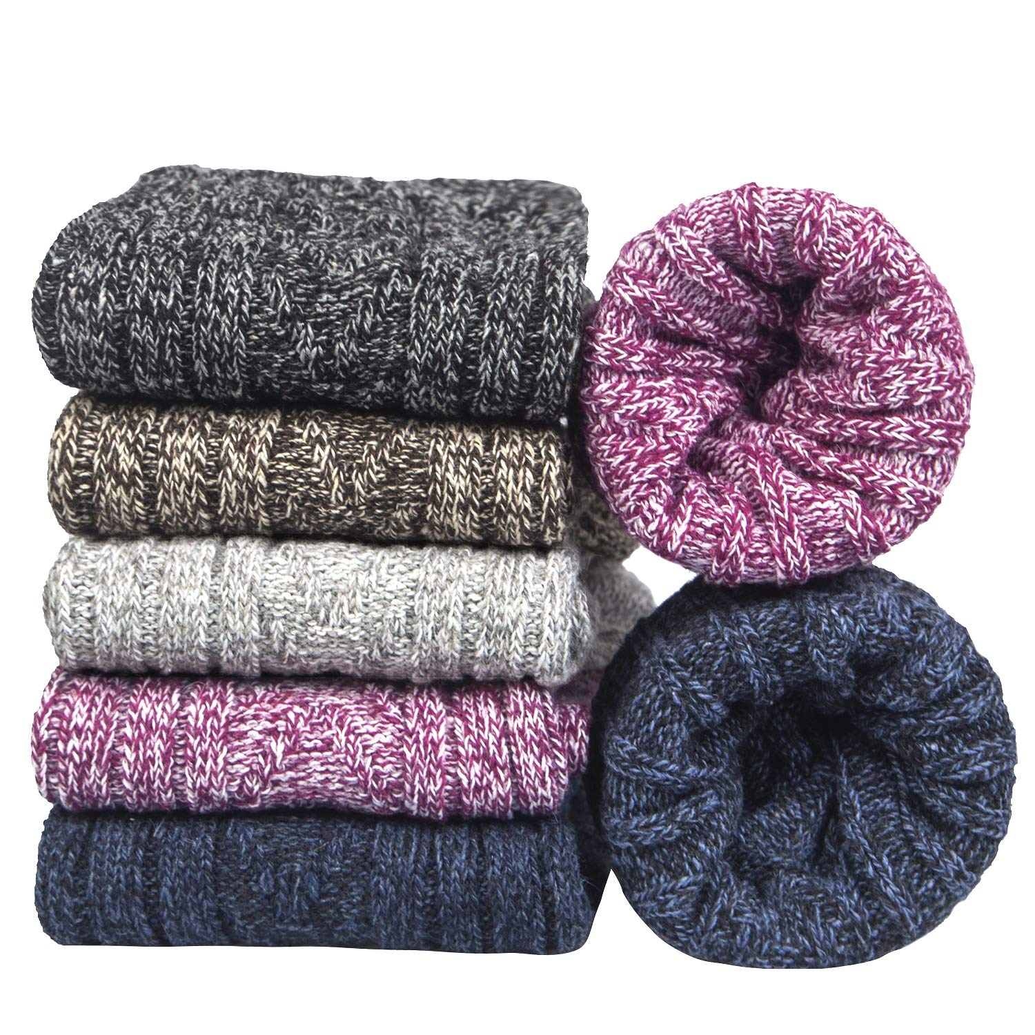 YSense Beau 5 Paia Donna Calzini in Lana Merino Calze Invernali Termiche di Lana Spesse Traspiranti Calzini Inverno Caldo Morbido