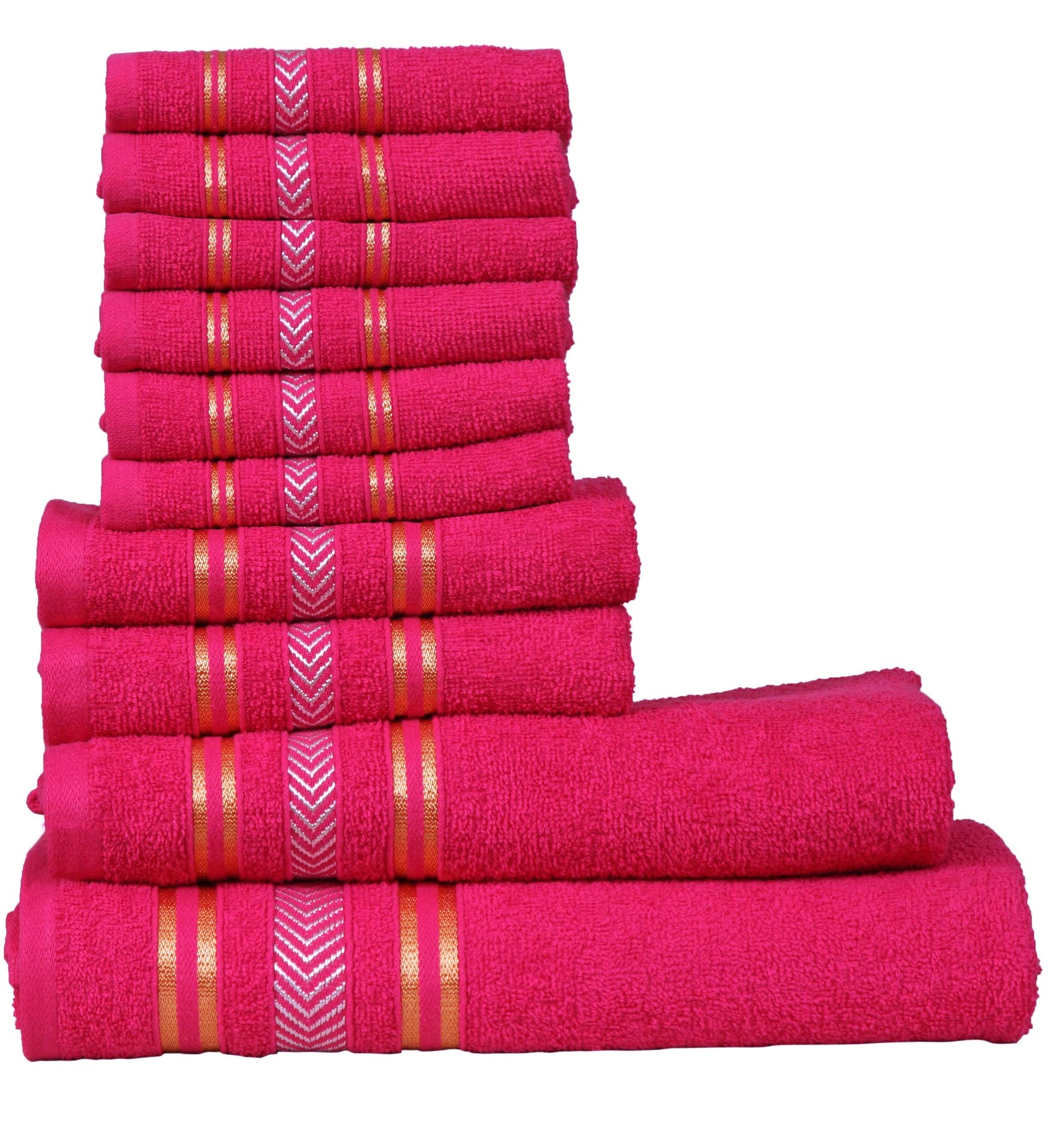 Divine Overseas Essence Extra Light Weight Soft, Absorbent, Durable, Reasonable, Quick Dry -100% Ring-Spun Cotton Yarn - 400 GSM (Pack of 10 Family Towel Set, Romantic Fuchsia)