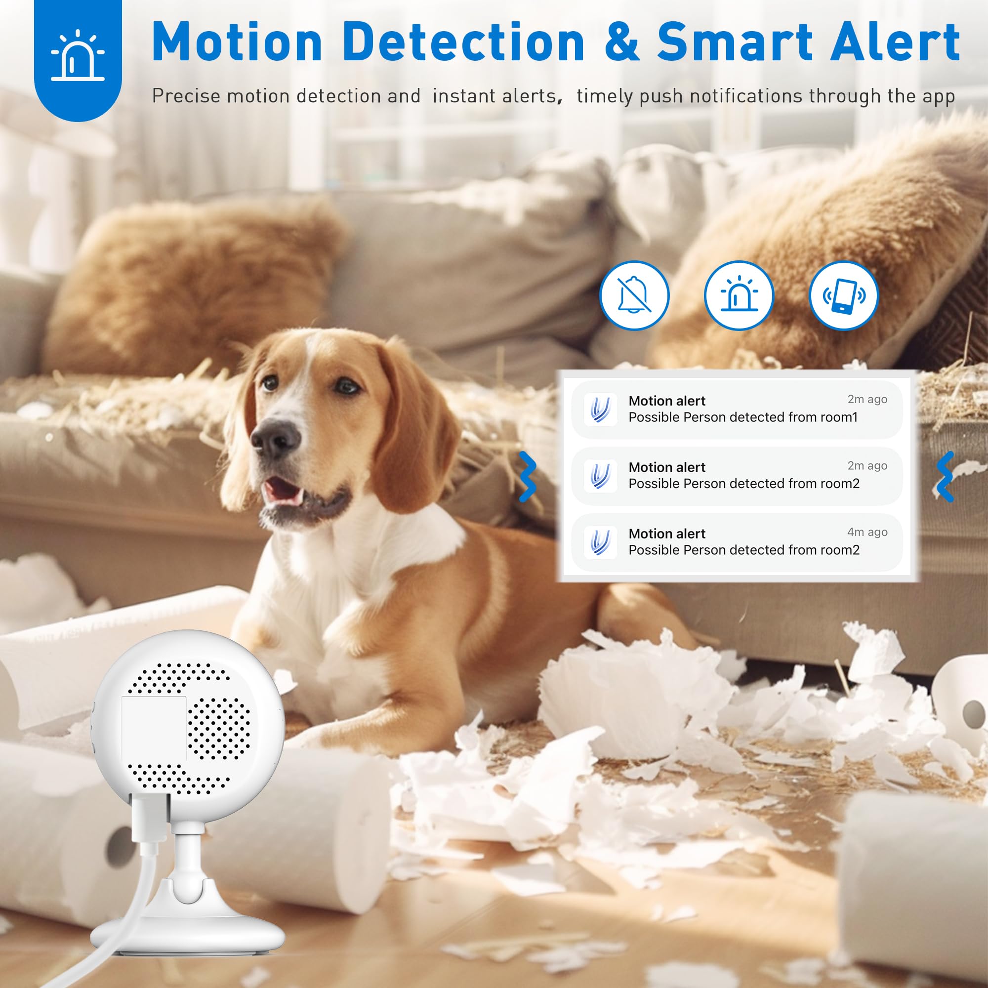 Telecamera di sicurezza domestica 2K, telecamera interna per cane/animale/anziano/baby monitor, sirena app smartphone, audio a 2 vie, visione notturna avanzata con rilevamento del movimento, 4