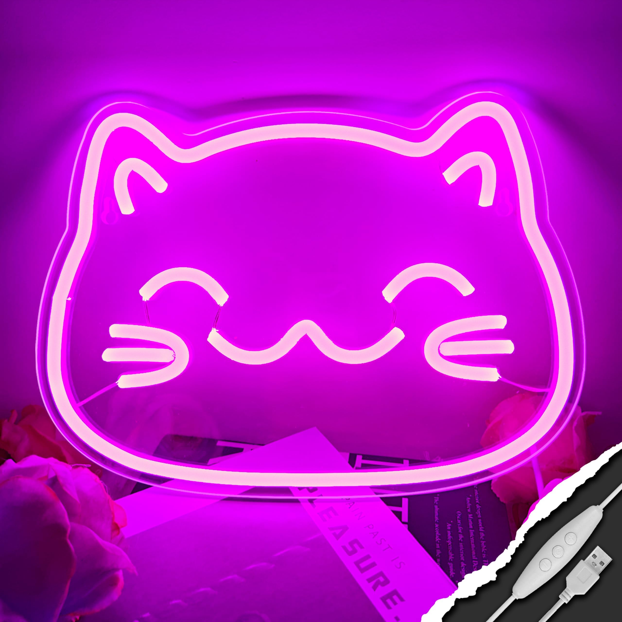 Cat Neon Sign for Wall Decor,USB Powered Led Pink Cat Neon