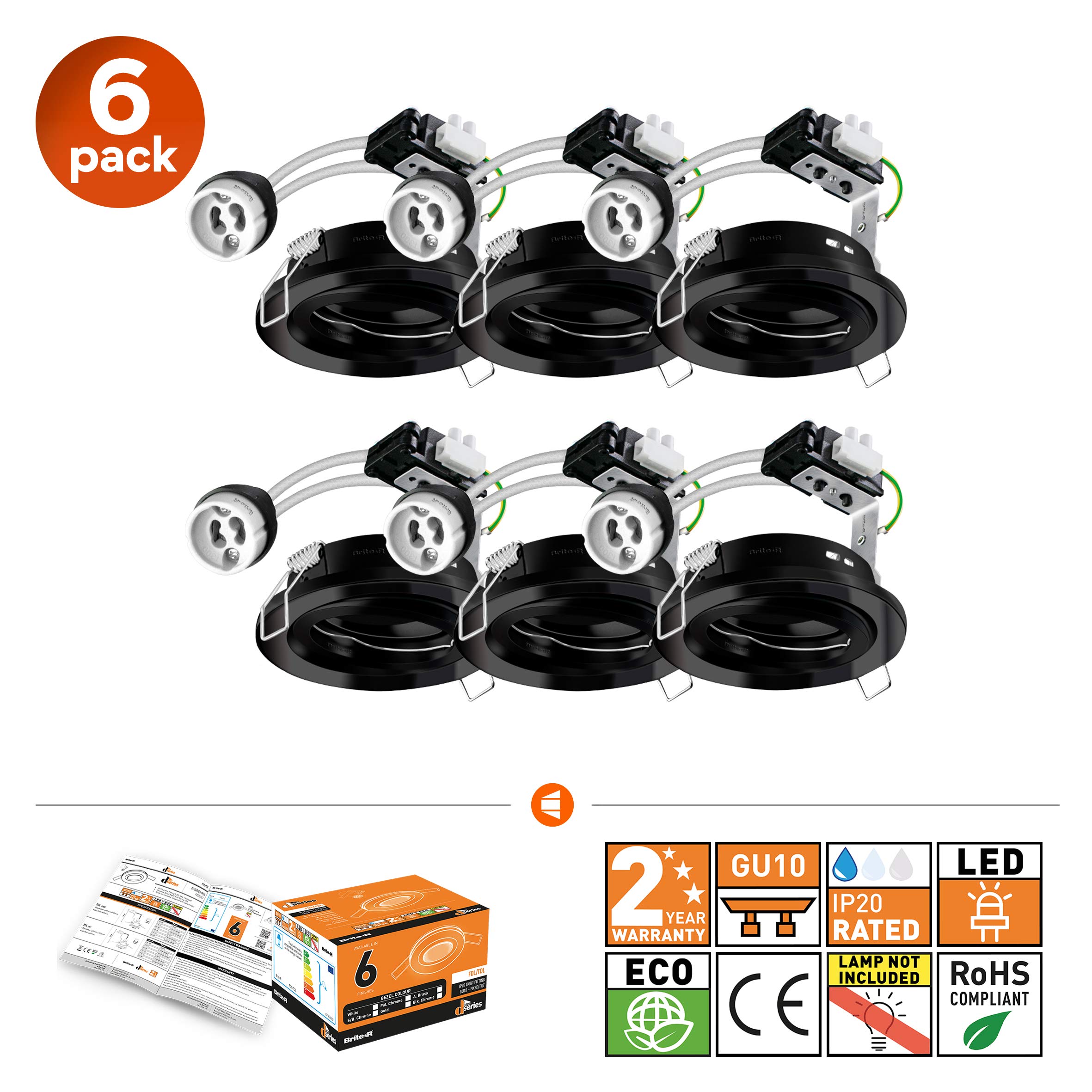 Buy 6X GU10 Tilt Swivel Downlight Black Chrome BriteR LED Spotlight