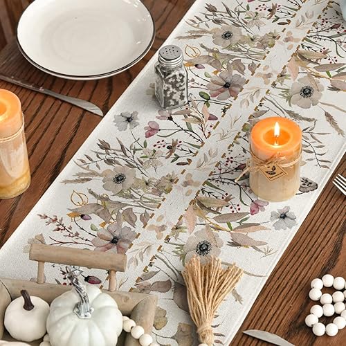 Miniatura 7 de Artoid Mode Camino de mesa floral de otoño con hojas silvestres, decoración de mesa de comedor de cocina de Acción de Gracias para interiores y