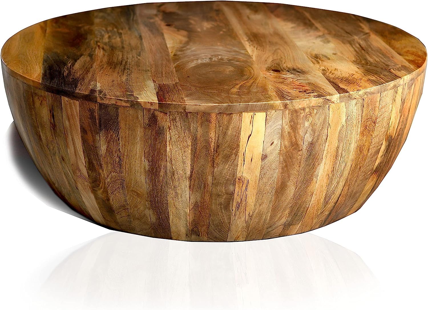 hlc Vintage Craft Drum Shape Wooden Coffee Table with Plank Design Base