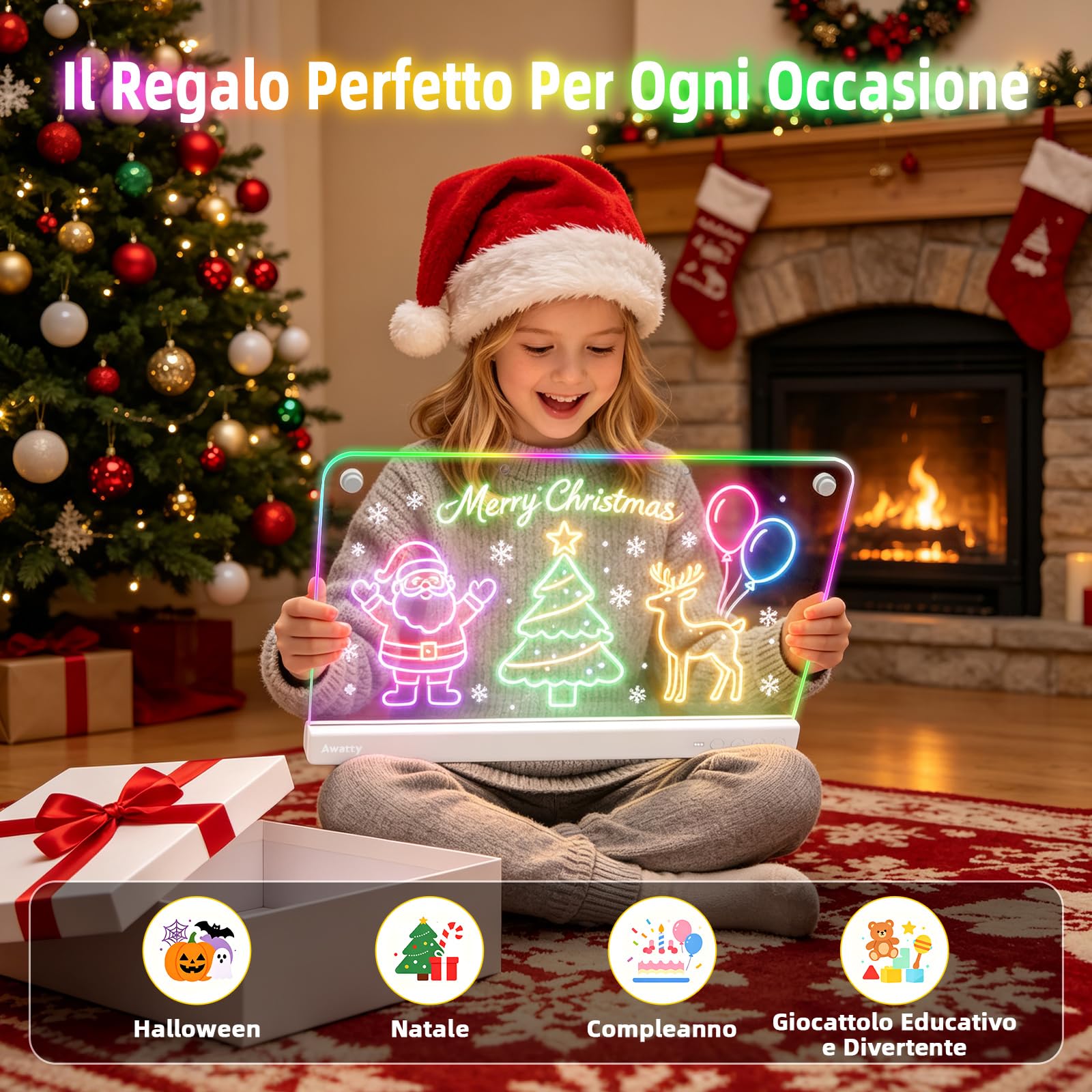 Awatty Lavagna da Disegno a LED, Giocattoli Regalo Bambini Bambine (Bianca)