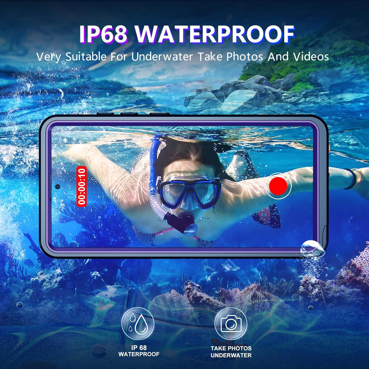 Temdan Designed for Samsung Galaxy S24 Ultra Case,Waterproof Built-in Lens & Screen Protector [Full Body Shockproof][Military Drop Proof][IP68 Underwater] Phone Case for S24 Ultra 5G-Purple (2024)