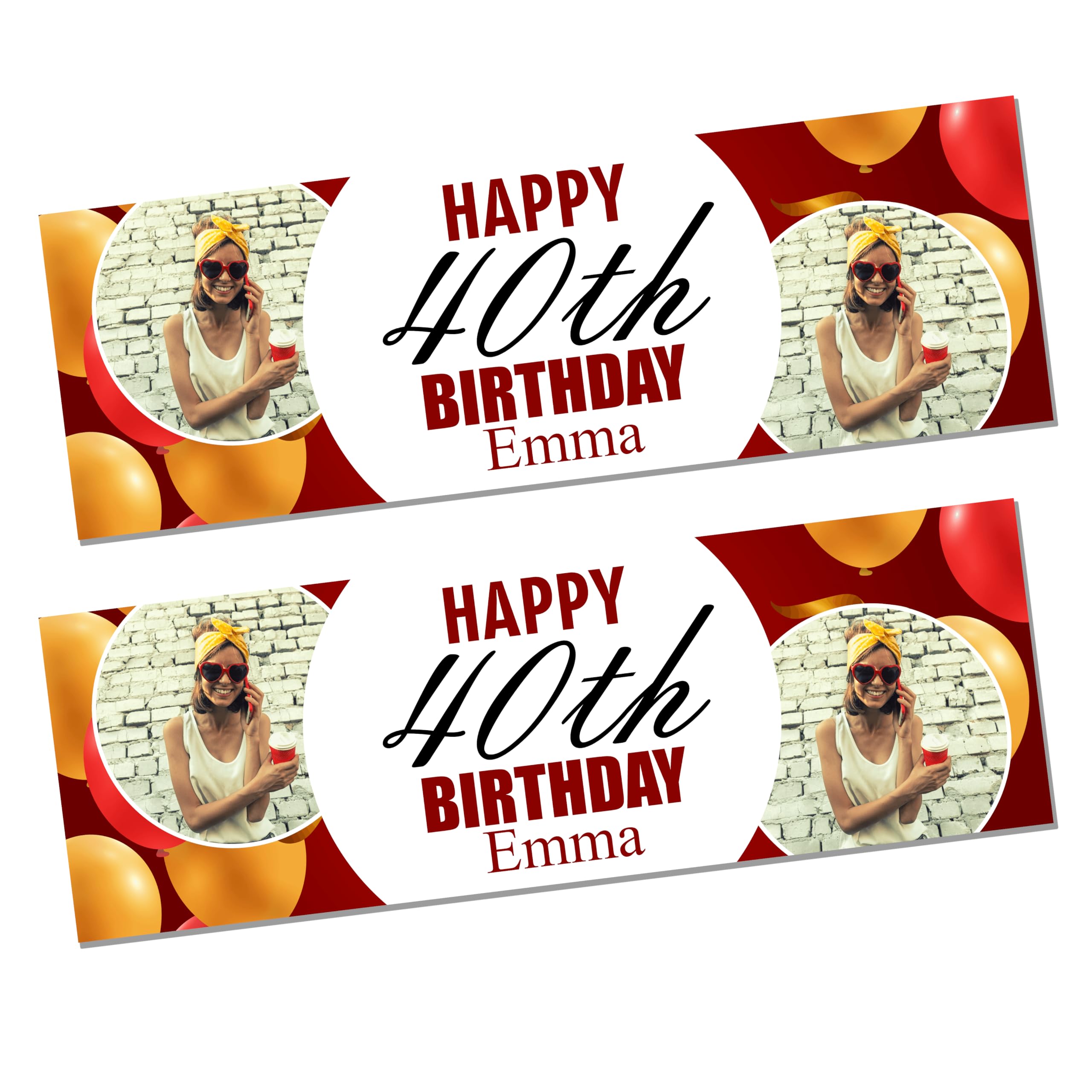 Personalised Photo Banners Gift for Her - 16th, 18th, 21st, 30th, 40th, 50th, 60th, 70th Birthday - Twin Pack Red Balloon